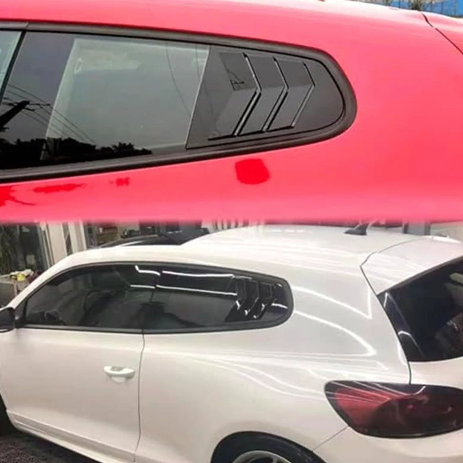 Protector de Cristal Trasero Rejilla de Ventana Trasera, Cubierta Obturador Lateral Coche, Pegatina embellecedora, Pala ventilación, para Volkswagen, para VW(Black Glossy Black)