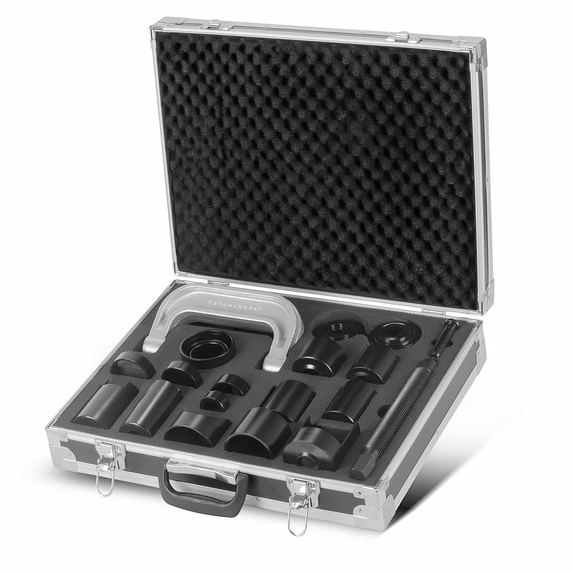 STAHLWERK Extractor de articulación esférica, prensa de articulación esférica, prensa de rótula, extractor de rótula, kit de montaje de 21 piezas