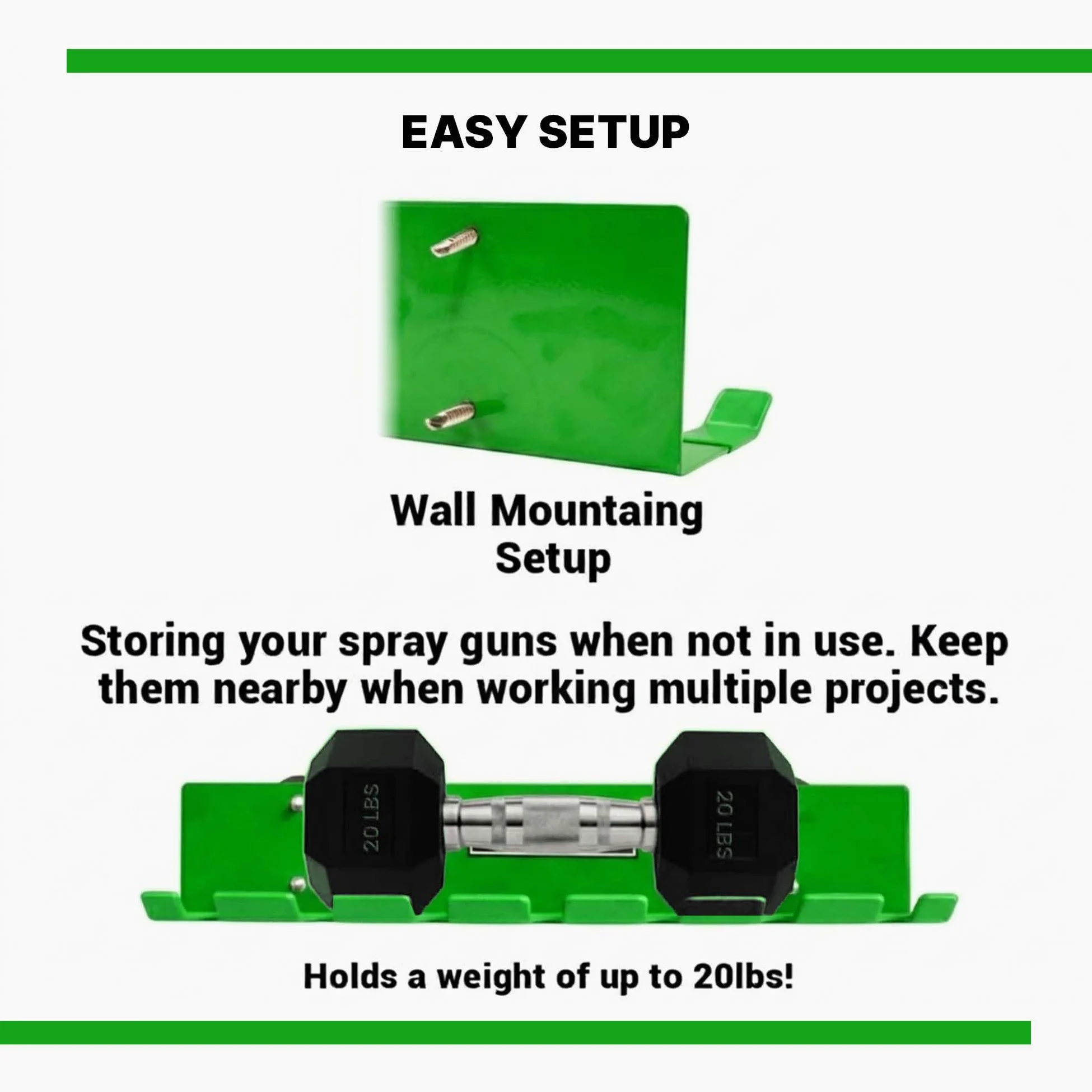 LAUCO Omni Tool - Soporte para pistola de pintura múltiple, soporte para pistola de pintura, capacidad para 7 pistolas sin tazas o 4 pistolas con tazas, diseño estable y sin arañazos (verde, 1 unidad)