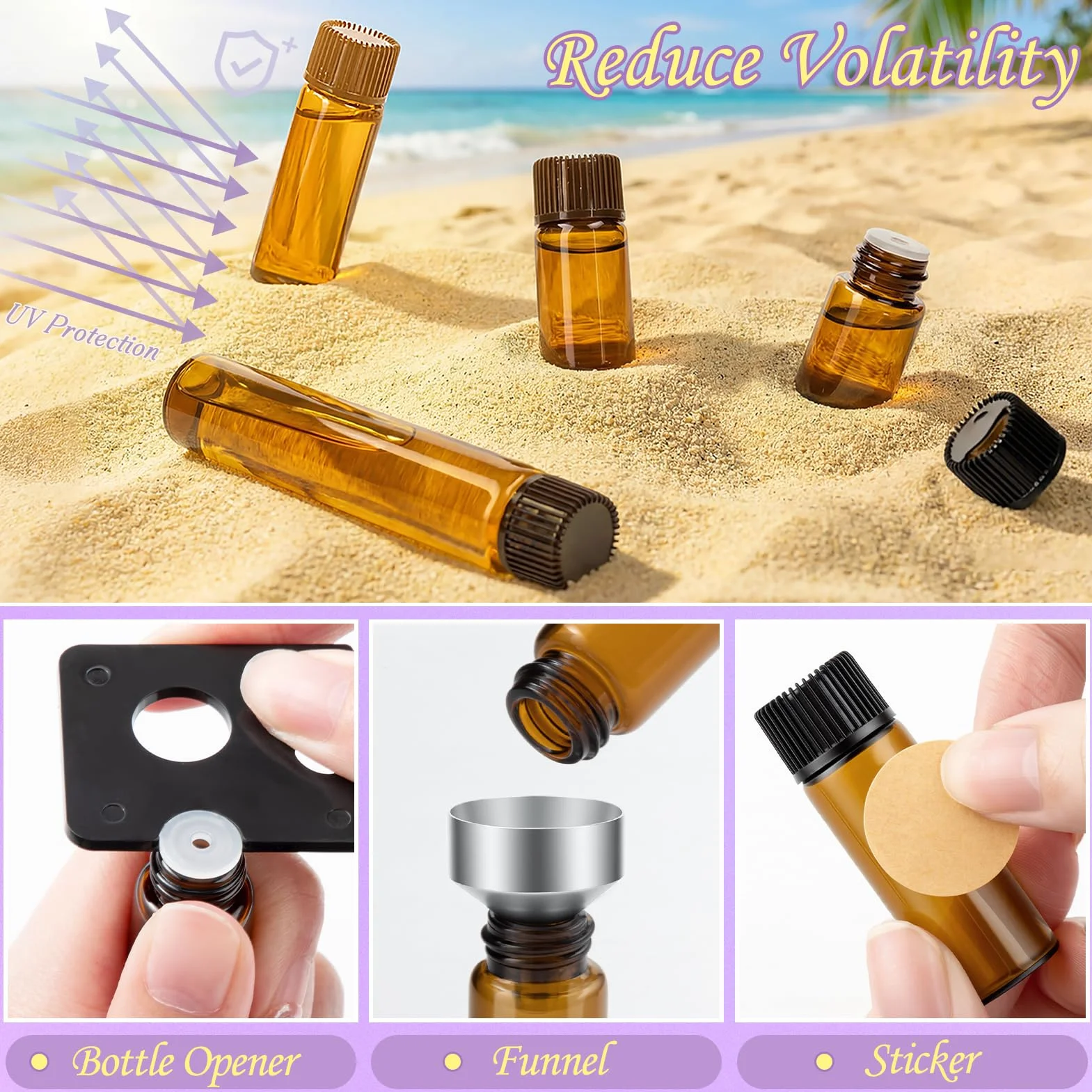 MELLIEX 20 Piezas Botellas de Cristal Marrón Mini Vacías con Tapa para Aceites Esenciales y Perfumes