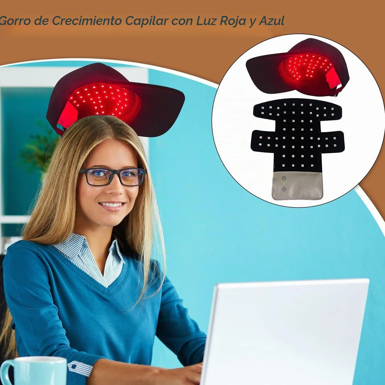 Gorra LED infrarrojo para crecimiento del cabello, dispositivo antialopecia recargable
