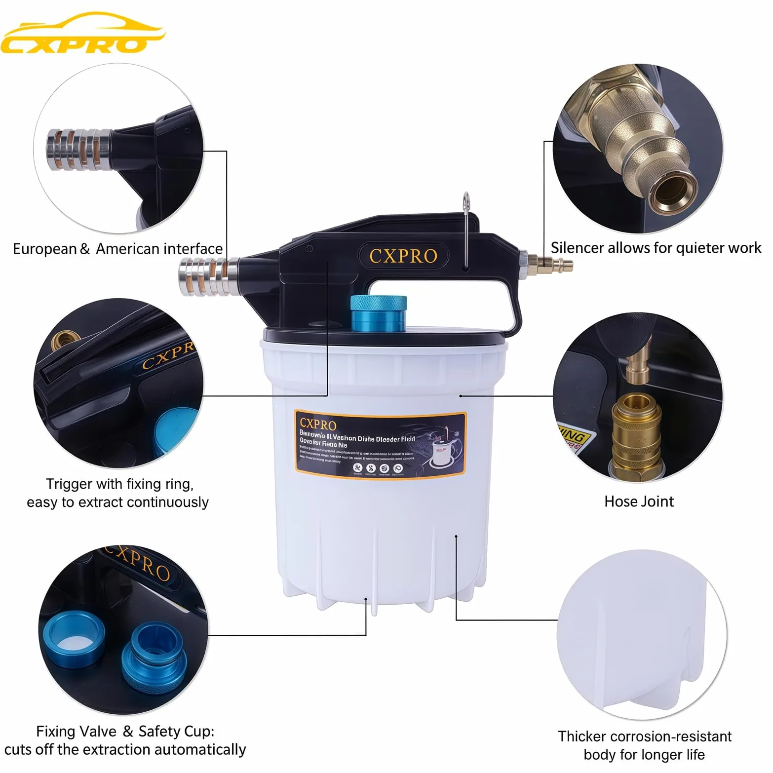 Kit de purga de frenos, kit de purga de frenos al vacío con extractor de líquido de frenos de 2 L y botella de recarga de 1 litro, kit de purga de embrague de presión con 19 adaptadores