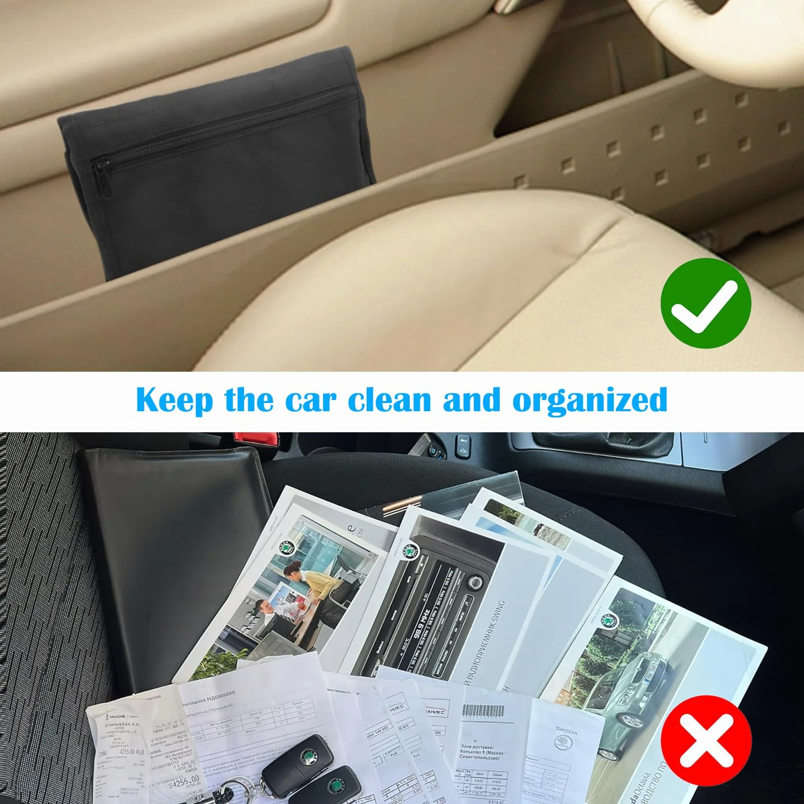 TNSLAND Carpeta de Coche Organizador de Guantera, Manual de Coche, Organizador Portátil de Documentos con Compartimento para Tarjetas de Carné de Conducir