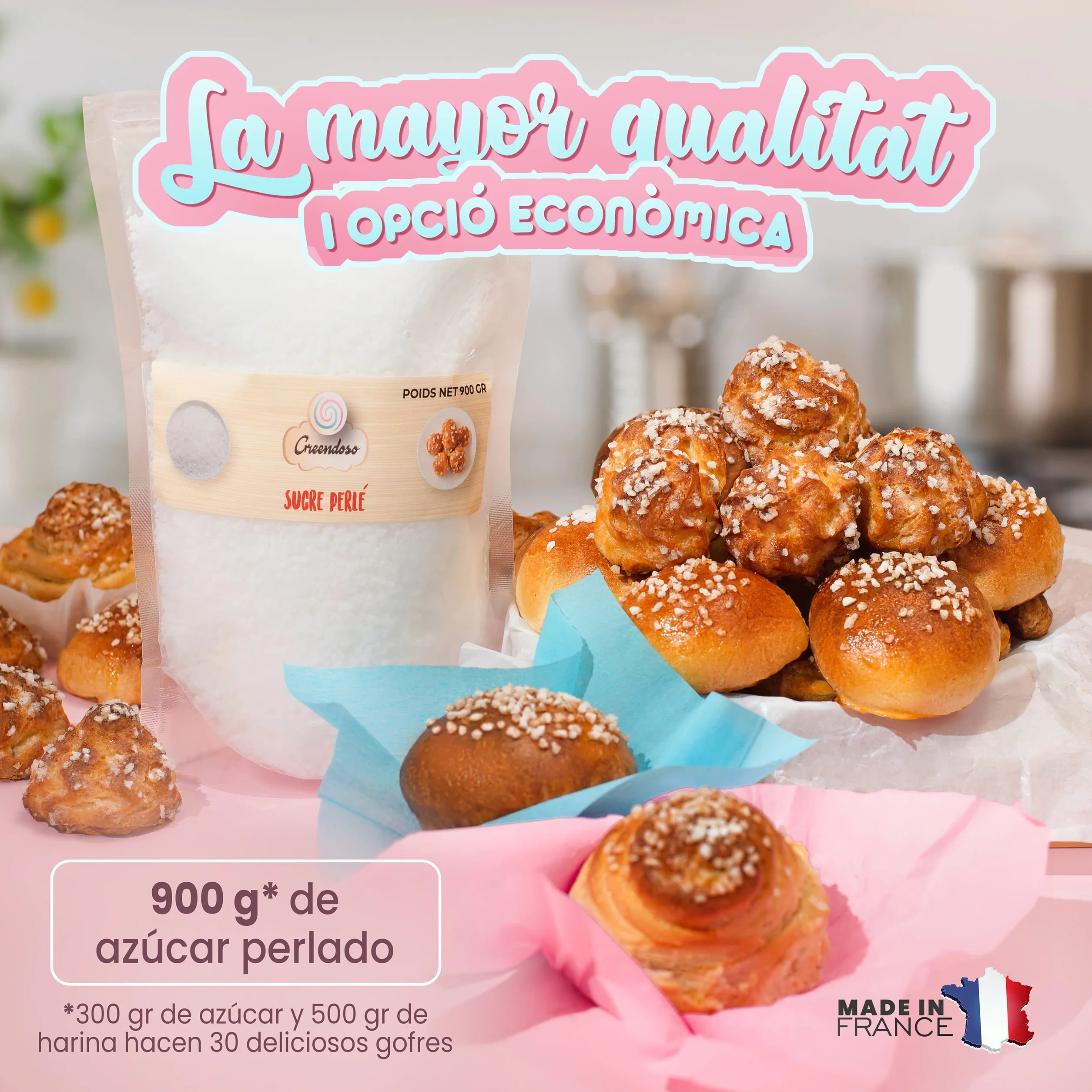 GREENDOSO Azúcar Perlado 900 g do Gofrów, Rolad, Roscón i Dekoracji
