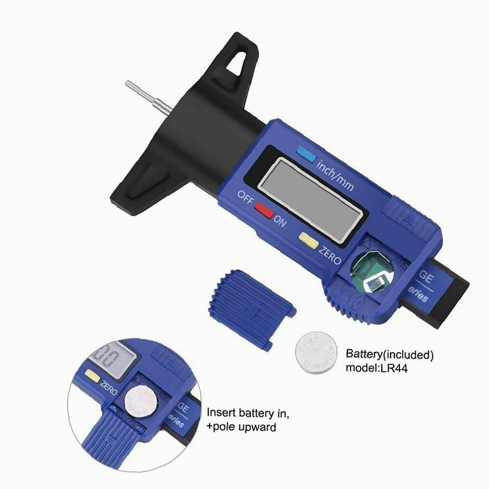 Medidor Digital de Profundidad de neumáticos Probador de Profundidad de Banda de Rodadura de neumáticos de 0-25,4 mm con Pantalla LCD Herramienta de medición de Calibre de Espesor Azul
