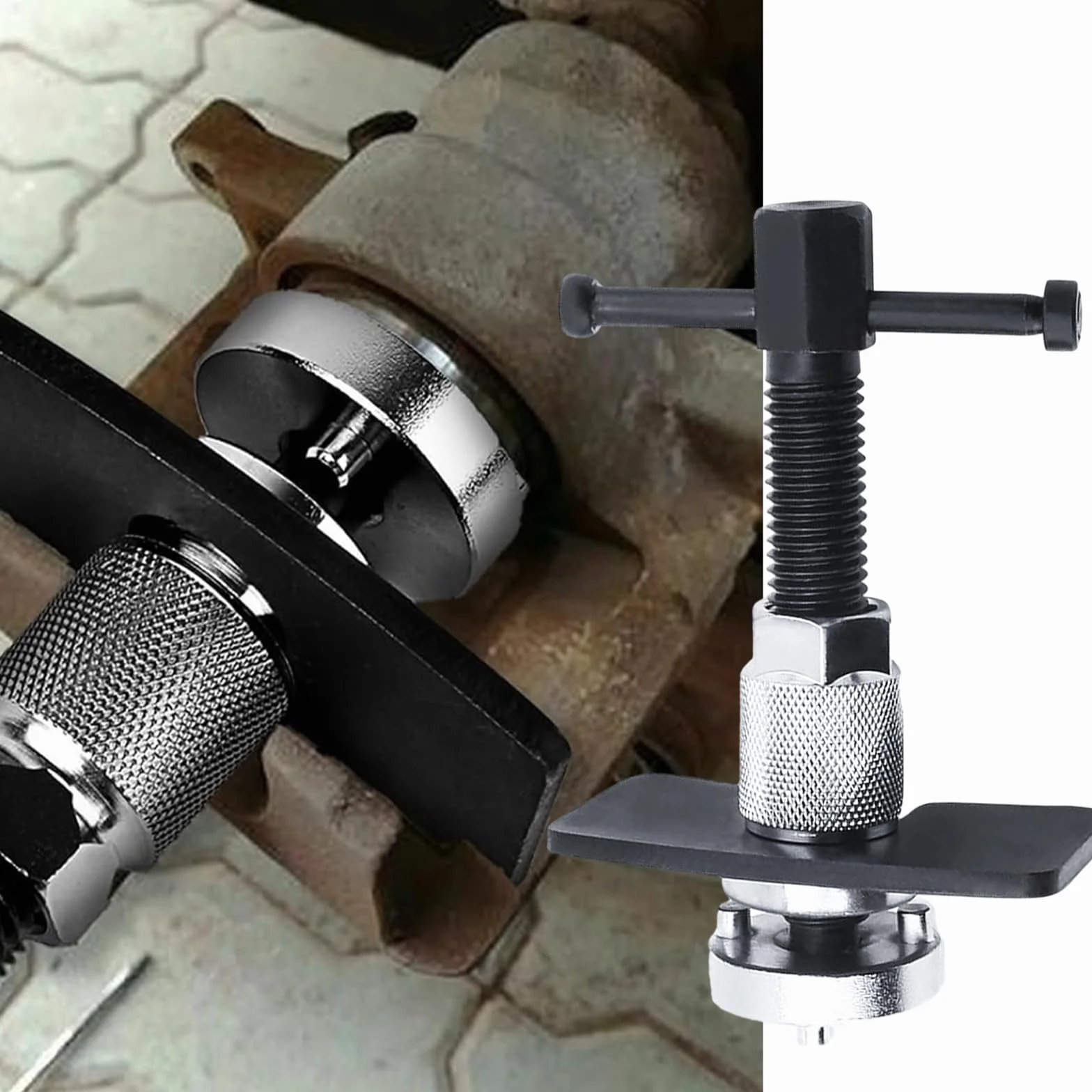 Rierousy Retractor de pistón de freno universal, herramienta de frenos, retractor de cilindro de freno, herramienta de frenos para vehículos, herramienta de retracción de frenos adecuada para una gran