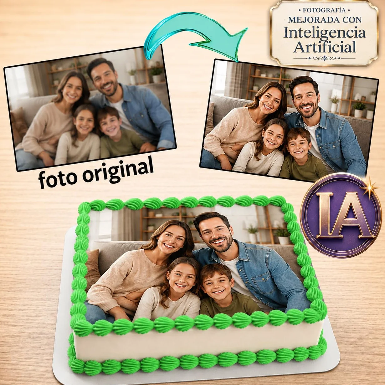 Imagen Comestible Personalizable para Tartas de Cumpleaños - Añade Foto, Nombre y Texto - Varios Tamaños Rectangular