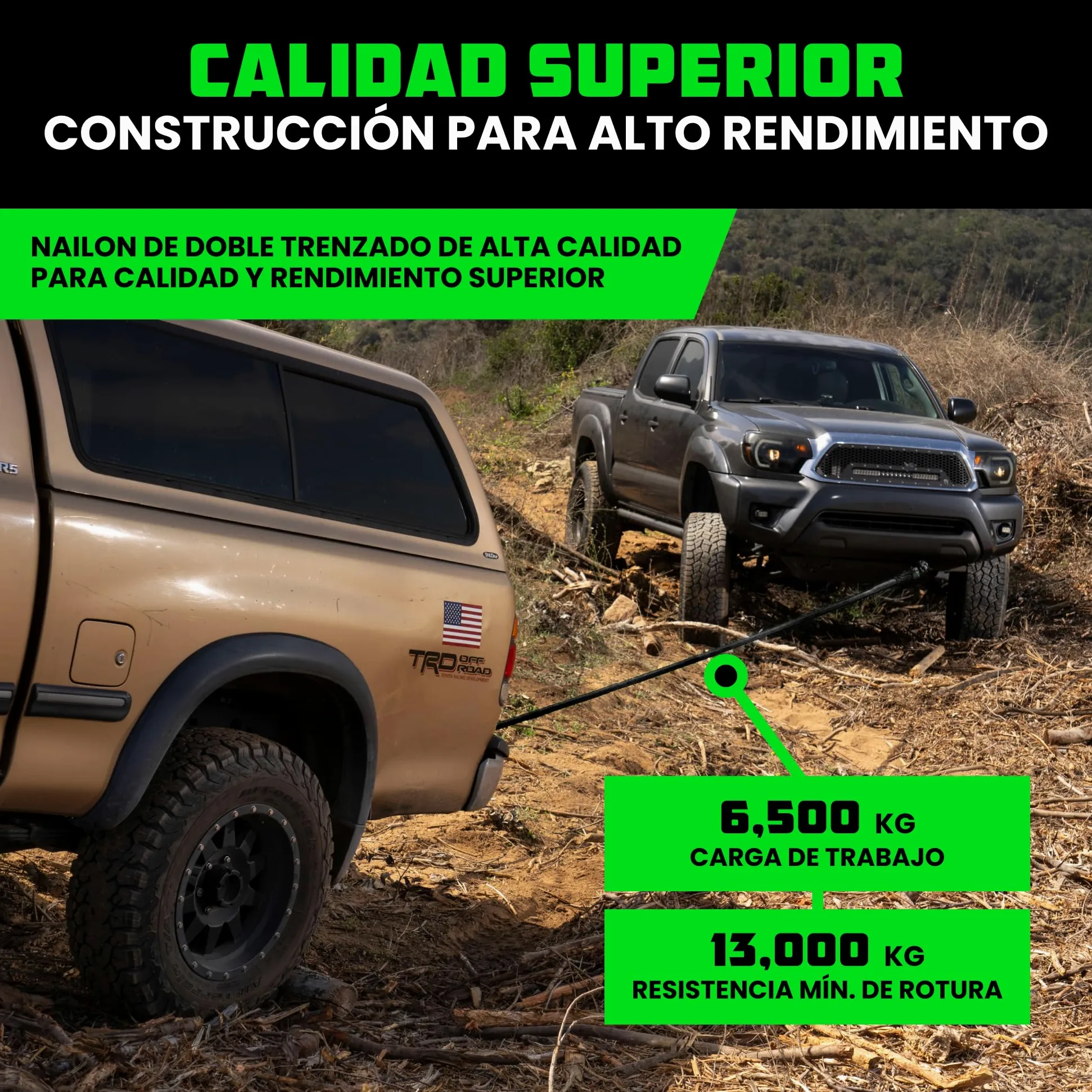 Rhino USA Cuerda Cinética para Remolque 13000kg - Cuerda de Remolque y Recuperación con 2X Grilletes - Correa de Rescate Todoterreno 2.2 cm x 9 m - para Todoterreno Quad UTV 4x4 - Negro