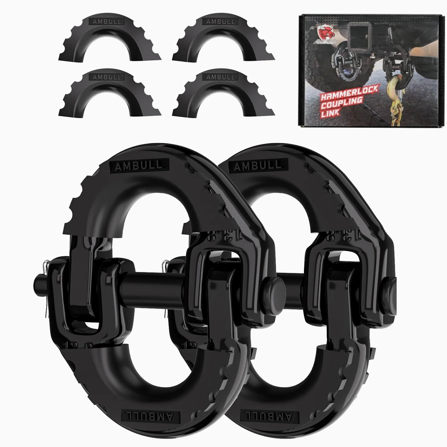 Paquete de 2 eslabones de conector de cadena de seguridad de 1,27 cm, enlace de acoplamiento de enganche de remolque G80, conector de cadena de remolque con carga de 12000 libras (negro)