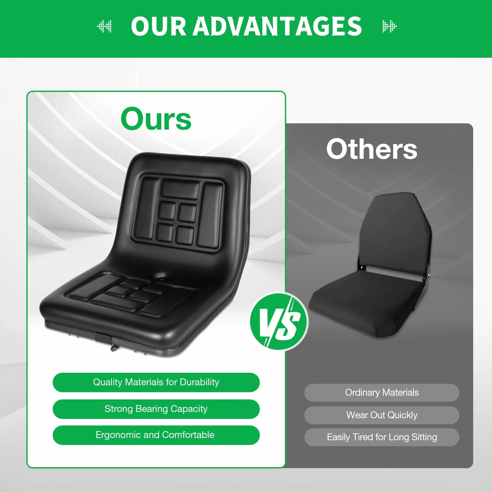 Asiento de tractor universal para maquinaria agrícola y carretilla elevadora, ajustable y ergonómico con respaldo trasero con funda de PVC para agricultores y operadores de máquinas, soporta hasta 100