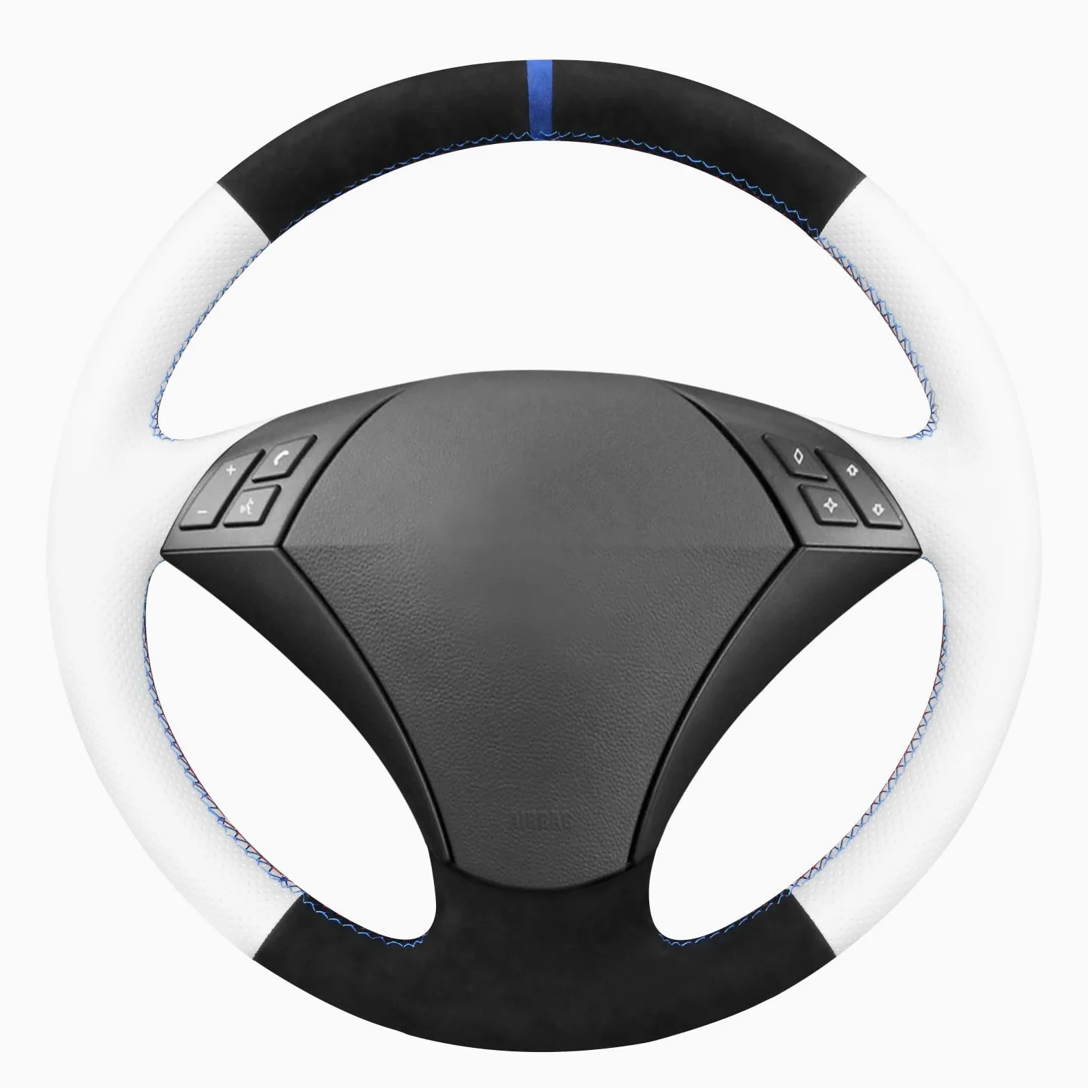 MEWANT funda para volante de cuero blanco con costura DIY para E60 (sedán) 530d 2003-2009 E61 (touring) 2004-2009 Accesorios para volante para E60 530