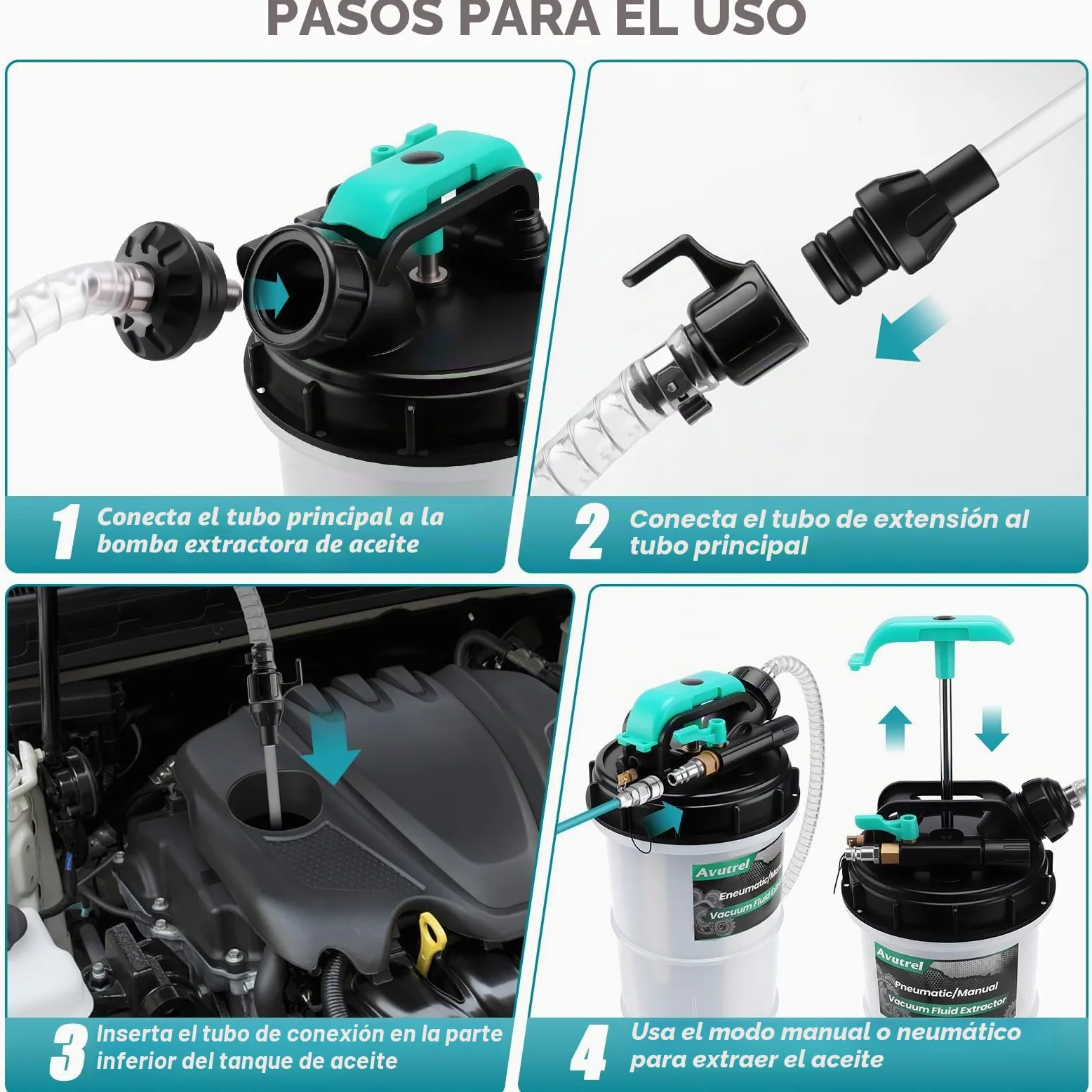 5,3L Manual y Neumática Bomba Succión de Aceite | Bomba Extractora de Fluidos Líquido de Transmisión con 6 Mangueras y Válvula de Seguridad, Bomba de Cambio de Aceite de Motor