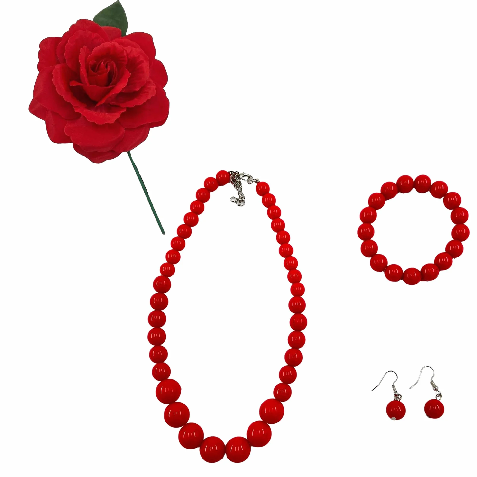 Accesorios flamenca mujer feria pinza garra pelo rosa plástico pack flor de palo rojo