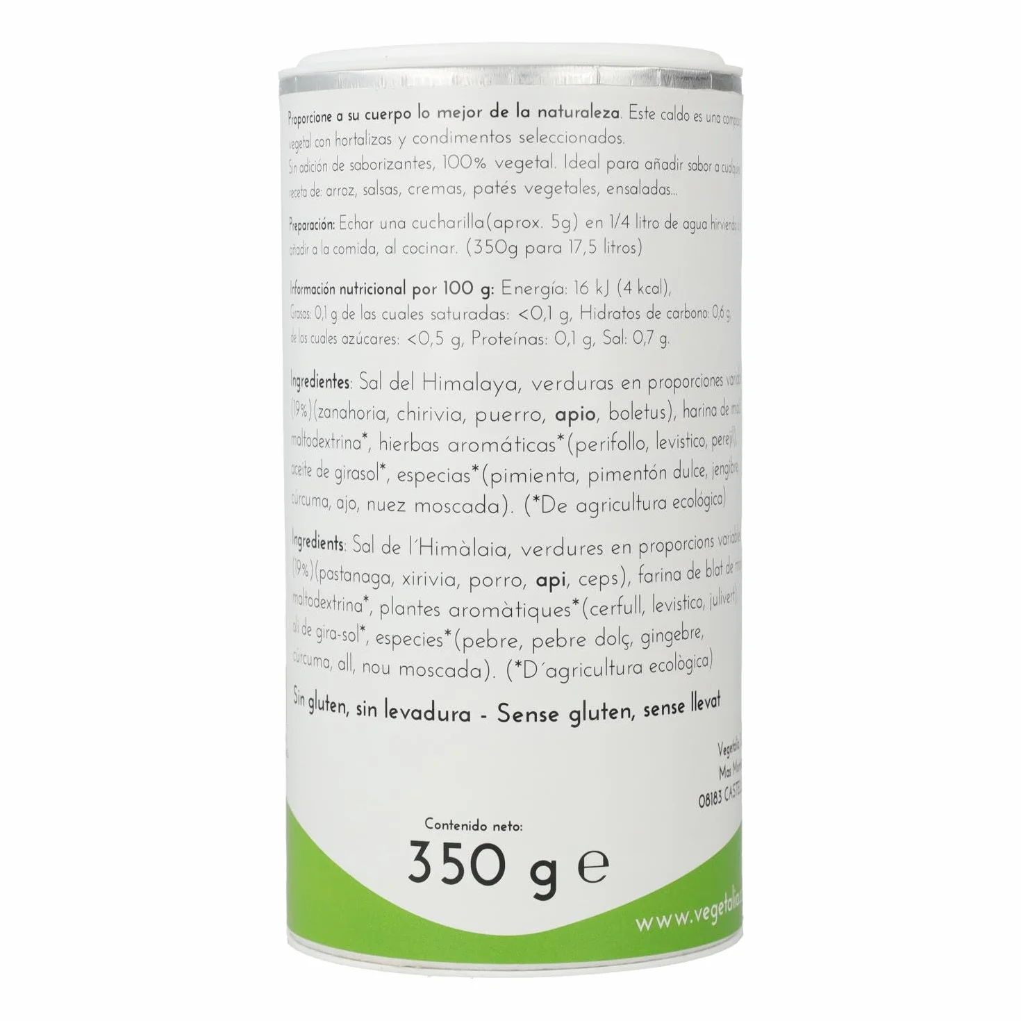Caldo Vegetal en polvo con Sal del Himalaya sin gluten Vegetalia