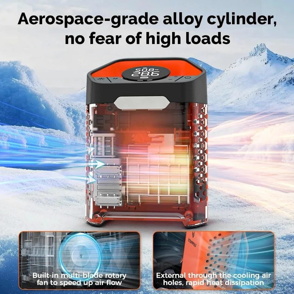 Inflador Ruedas Coche Compresor portátil para Coche, Inflador de neumáticos de Coche de 160 PSI, 7800mAh, para Coches, Motocicletas, Bicicletas, Bolas Compresores de Aire portátiles(Orange)