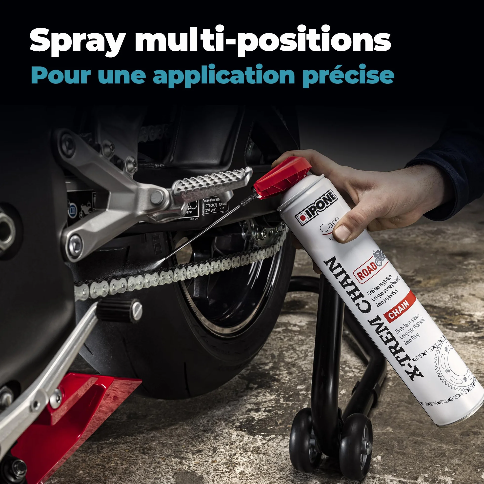 IPONE - Grasa para Cadenas Moto de Carretera X-trem Chain Road - 100 ml - Larga duración 800 km - Pulverización precisa sin Salpicaduras