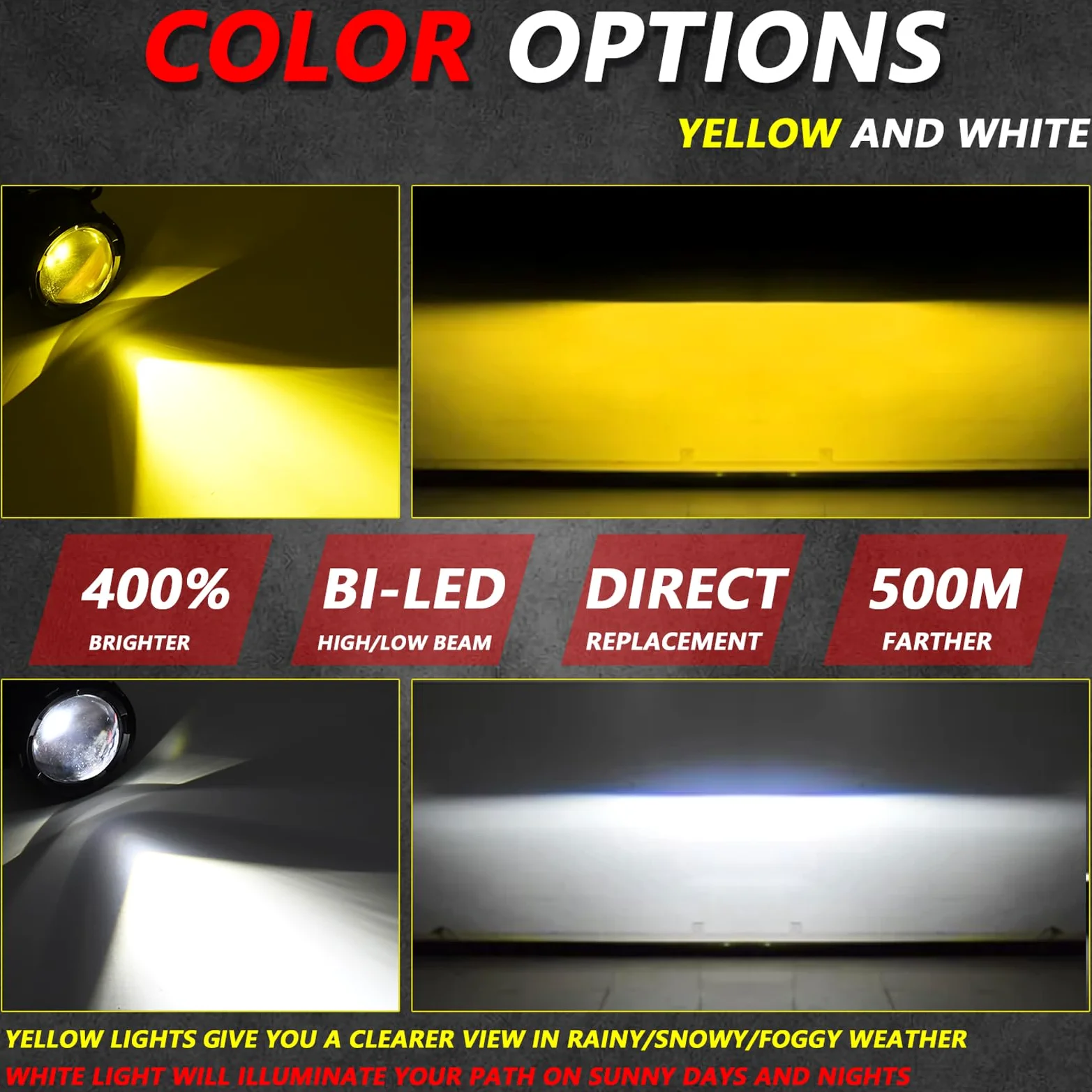 Shkalacar 2 Faros Antiniebla LED de 3 Pulgadas, Lente de Proyector LED Universal para Coche con Luz Blanca de 5500K y luz Amarilla de 3000K, Luz antiniebla LED