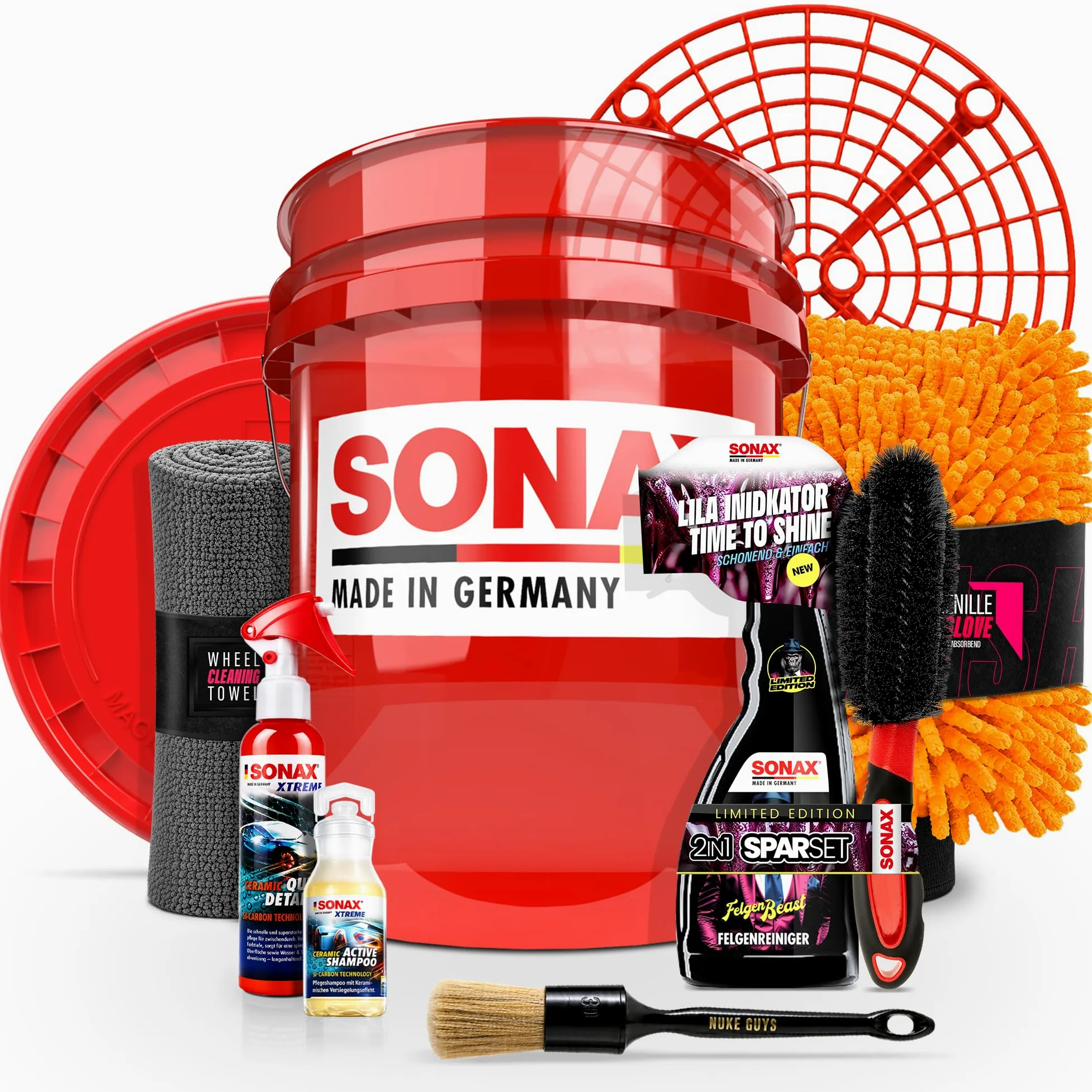 Juego de limpieza y sellado de llantas con limpiador de llantas Sonax de 500 ml, edición especial, sin ácidos, Sonax Xtreme Ceramic Quick Detailer, 140 ml (juego de limpieza de llantas con cepillo)
