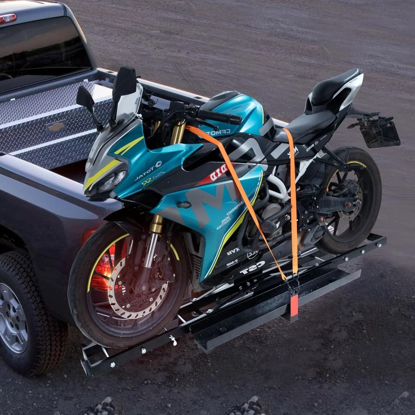 Portamotos de Enganche con Rampa de Carga, Capacidad de 272 Kg - Transportador de Motos de Cross y Scooters para SUV y Camionetas - Incluye Receptor de 5 Cm