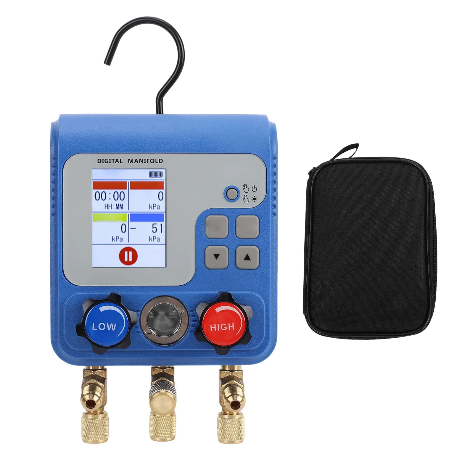 Keenso Manómetro Digital de Colector HVAC con Pantalla Dual para Pruebas de Presión y Comprobación de Vacío Precisas, Adecuado para Profesionales de HVAC, Mide 0-6000 KPa