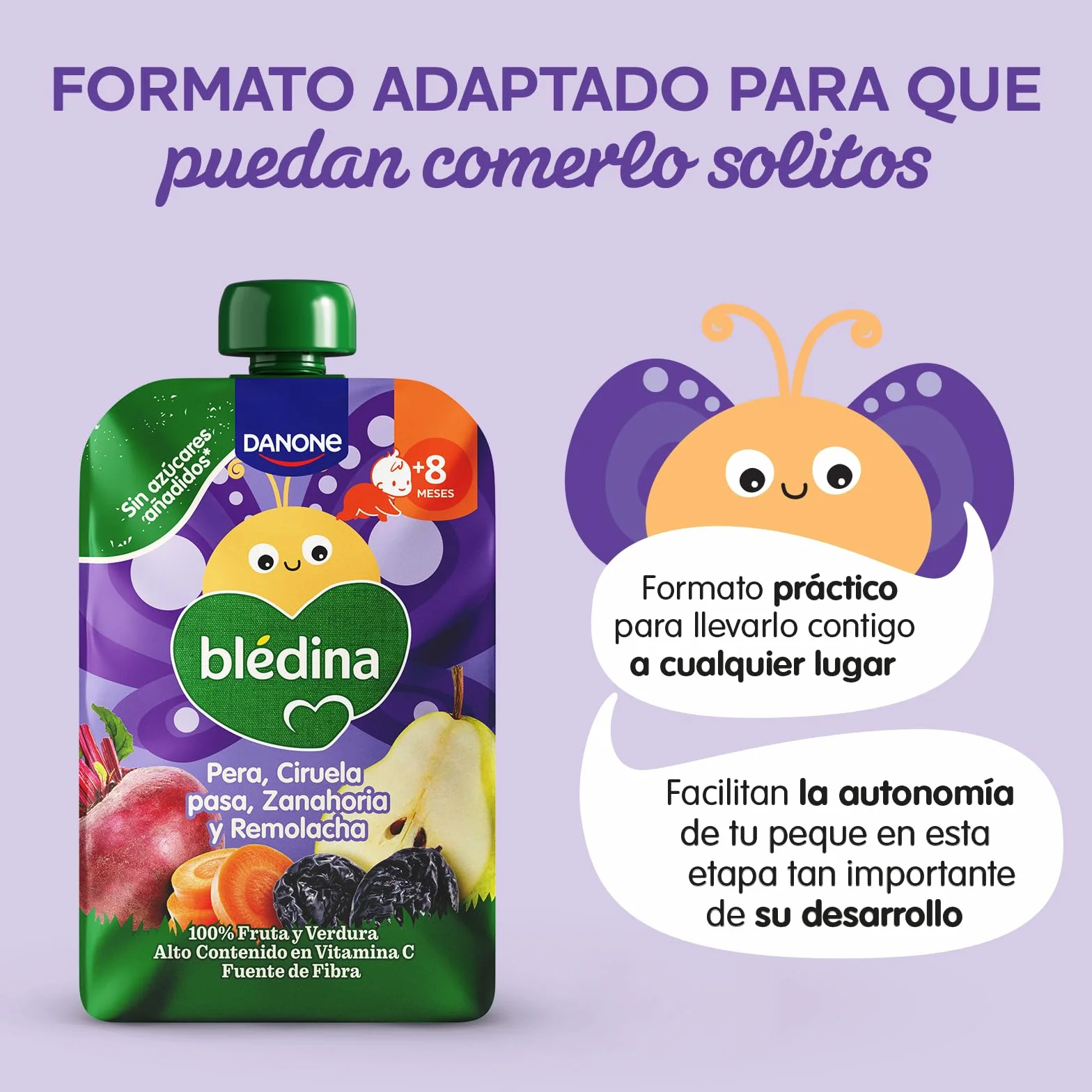 Blédina Bolsitas de Pera, Ciruela pasa, Zanahoria y Remolacha para Bebé Pouch 100% Fruta y Verdura Sin Azúcar Añadido Alto Contenido Vitamina C Fuente de Fibra Pack 6x100g