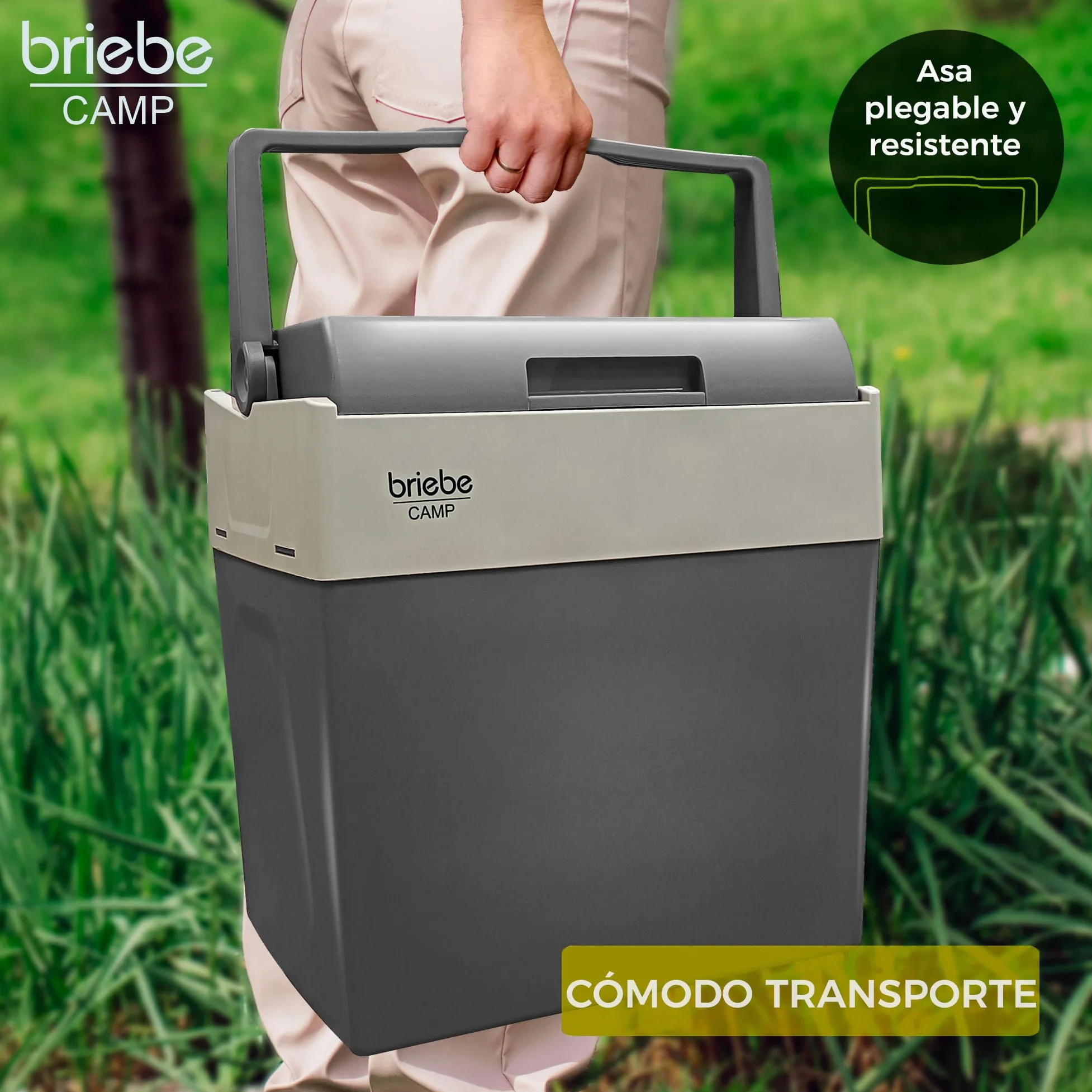 briebe Nevera Portátil Eléctrica de Viaje para Coche, Camping, 12V / 220V, Capacidad 28 litros, Refrigera, Mantiene el Calor, Modo Bajo Consumo