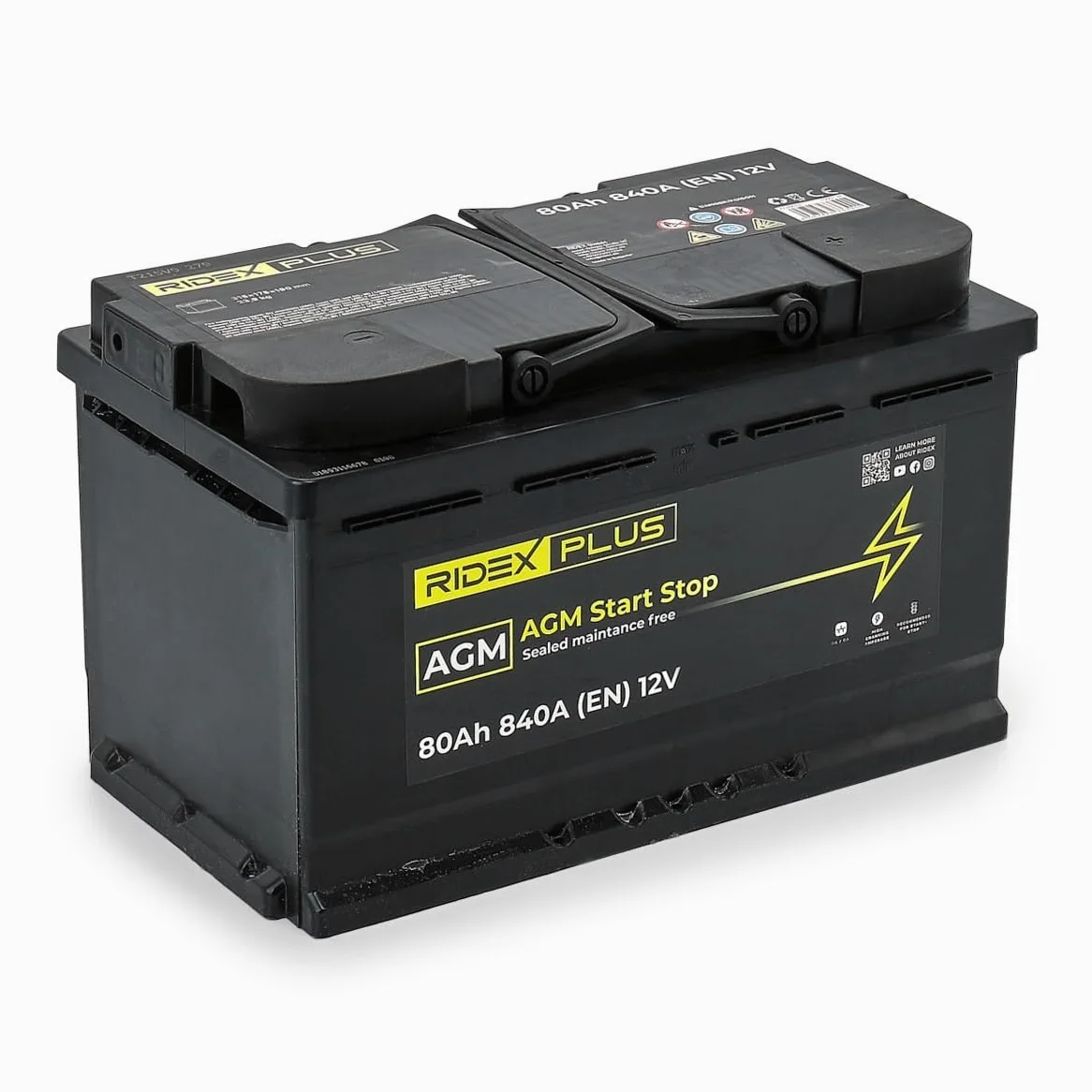 RIDEX PLUS 1S0013P AGM Start-Stop Batería Coche 80Ah 840A 12V B13 DIN/ISO L4 Baterías de Arranque de 75Ah 70Ah Compatible con VW Transporter T5 Furgoneta 7HA, 7HH, 7EA, 7EH Tiguan II AD1, AX1