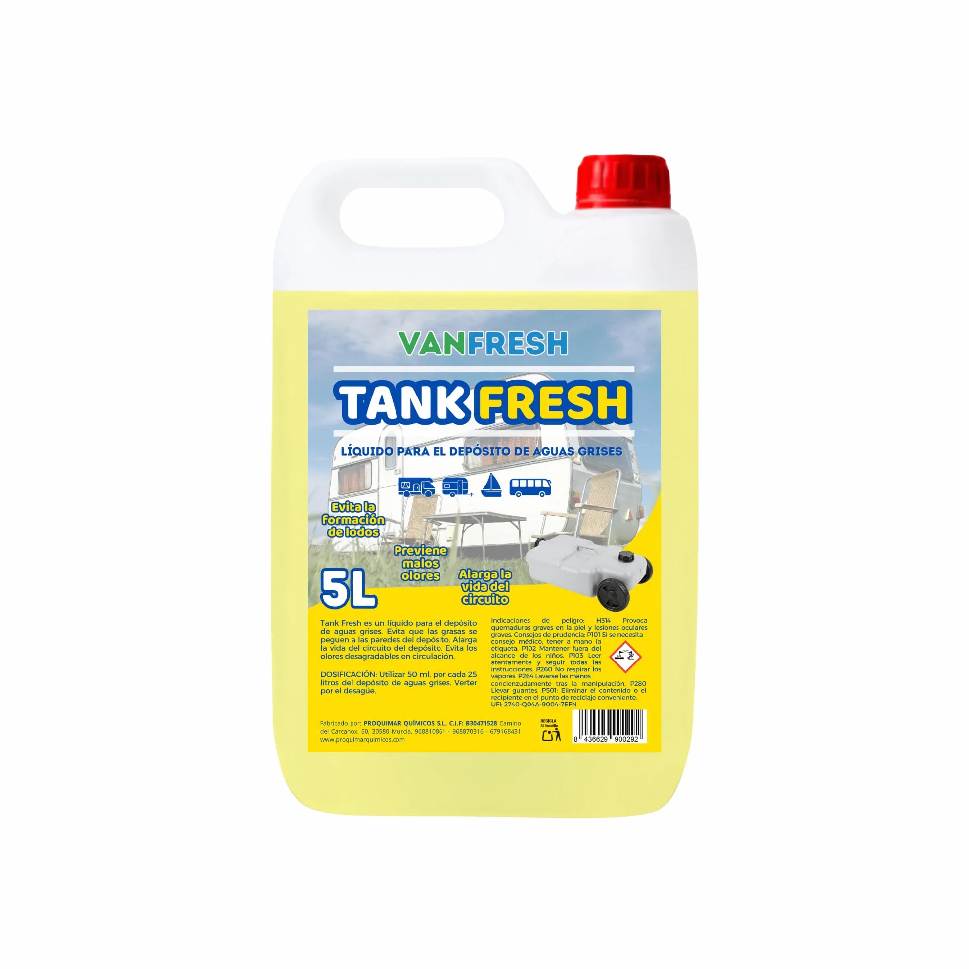 VanFresh Tank Fresh – Líquido para Depósito de Aguas Grises 5L | Elimina Malos Olores, Limpieza y Mantenimiento de Tanques de Autocaravanas, Caravanas y Barcos | Alta Eficacia y Acción Prolongada