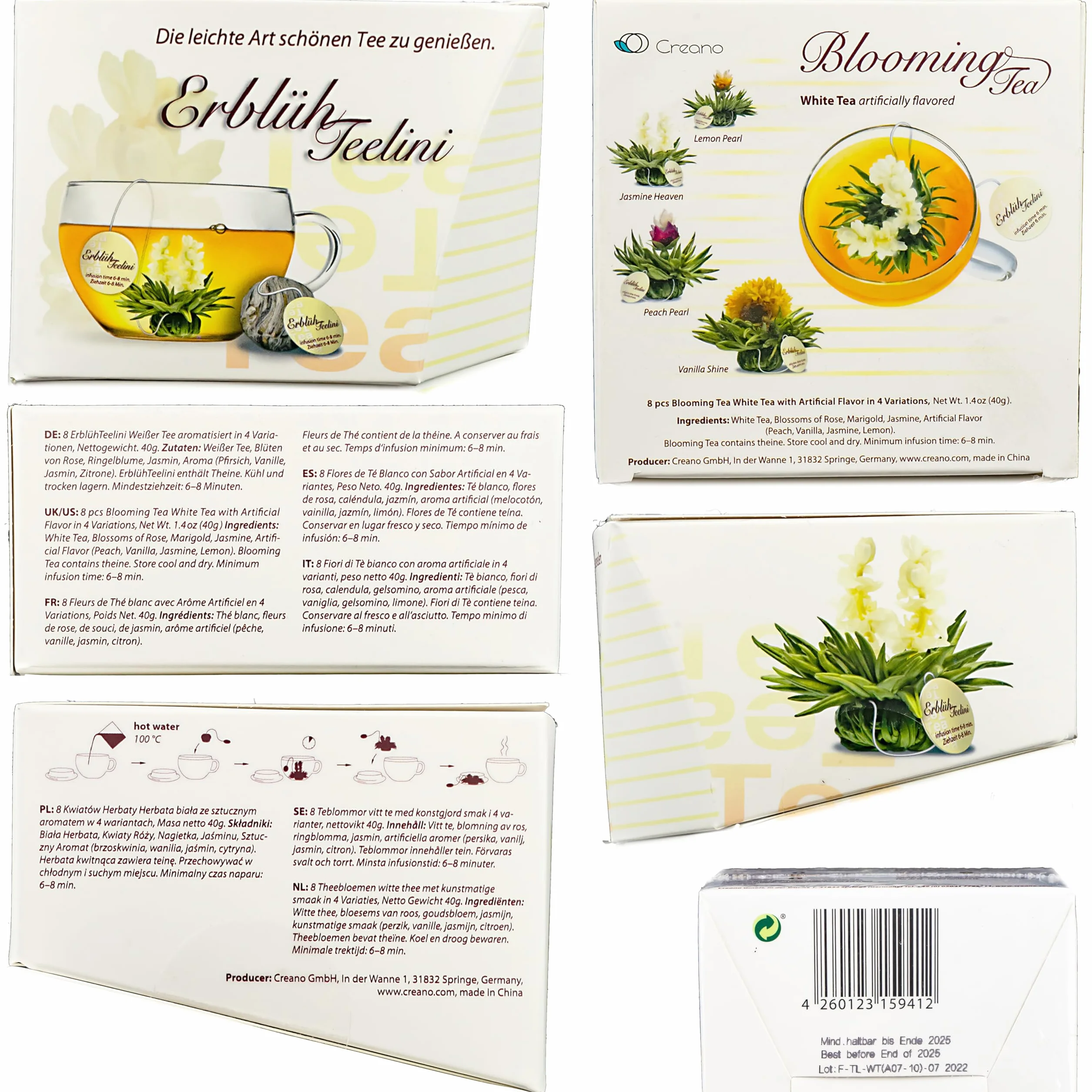 Creano Té Floreciente Teelini 8 flores 4 variaciones té blanco