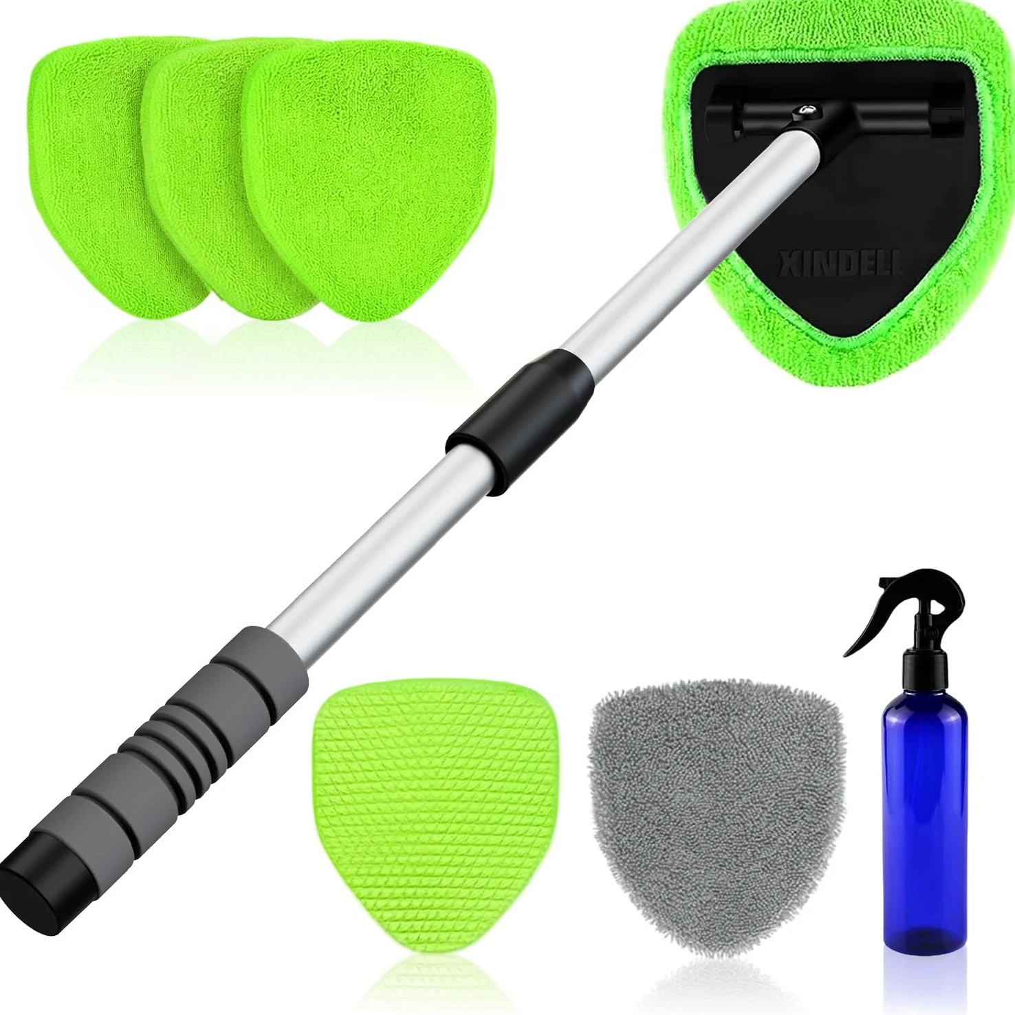 XINDELL - Limpiador de ventanas de automóvil extralargo, herramienta avanzada de limpieza de parabrisas de 26 pulgadas con botella de spray y capó de microfibra, kit de lavado automático extensible y