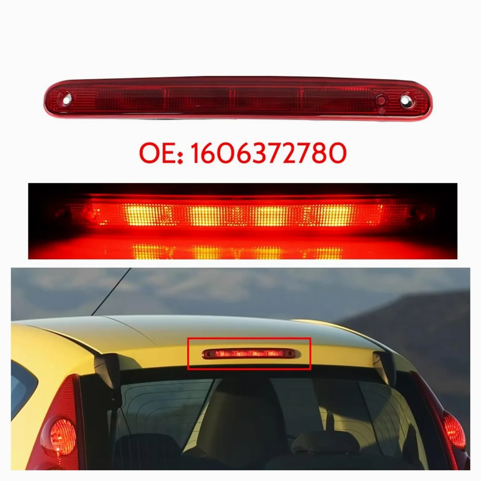 Tercera Luz Stop Compatible Con Peugeot 107 2005-2014 Tercera Freno Trasera Luz Montaje Para Alto Roja Accesorios Para Coche 1606372780(Red)