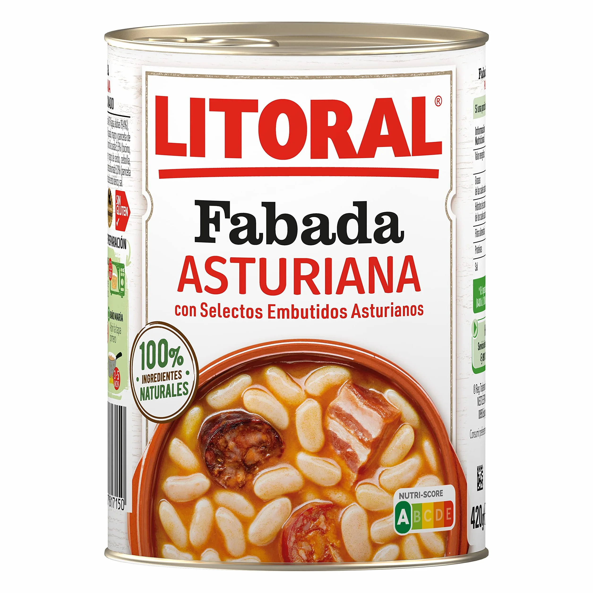 LITORAL Fabada Asturiana Plato Preparado Sin Gluten Pack 6x420 g