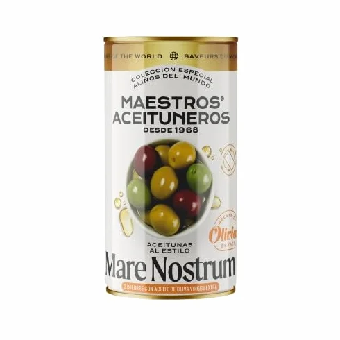 Maestros Aceituneros Aceitunas Aliñadas Mare Nostrum Lata 1400 g Neto 700 g Escurrido