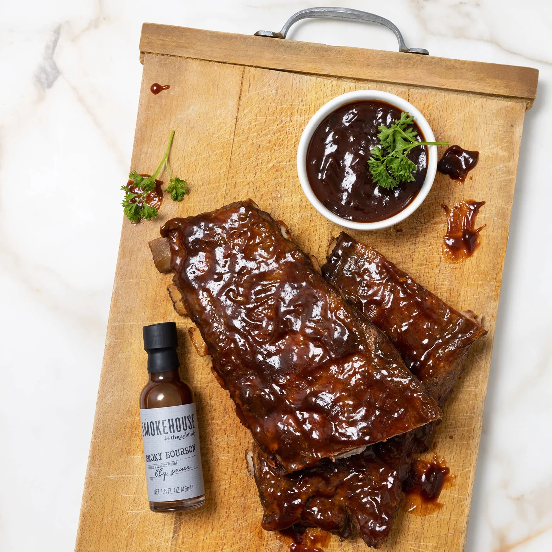 Smokehouse by Thoughtfully Juego de 4 salsas para barbacoa gourmet chipotle miel bourbon ahumado dulce picante tocino