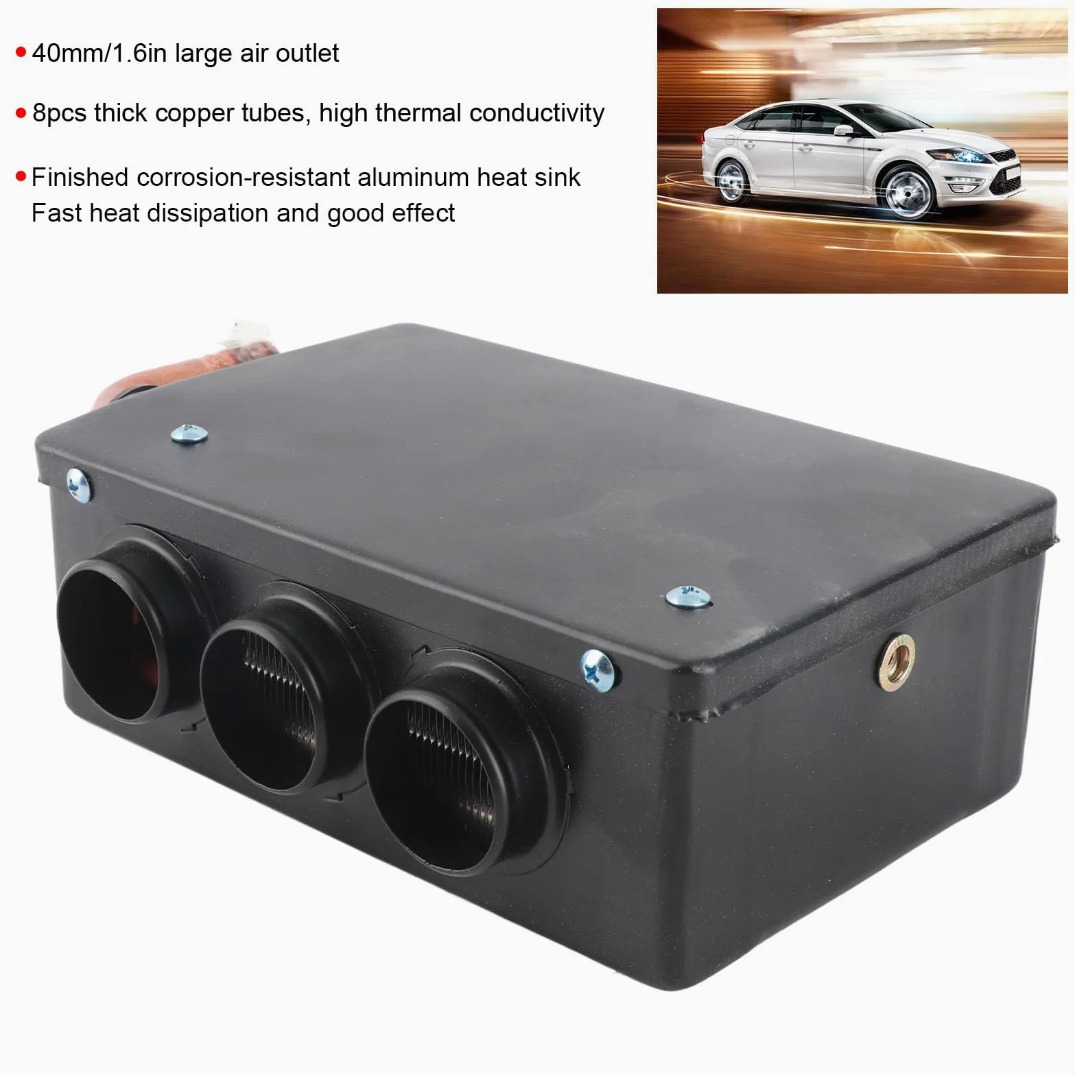 Desempa?ador de coche, calentador de coche de 12 V 50 W, calentador de calentamiento rápido de invierno portátil de 3 orificios, eliminación de escarcha, bajo nivel de ruido