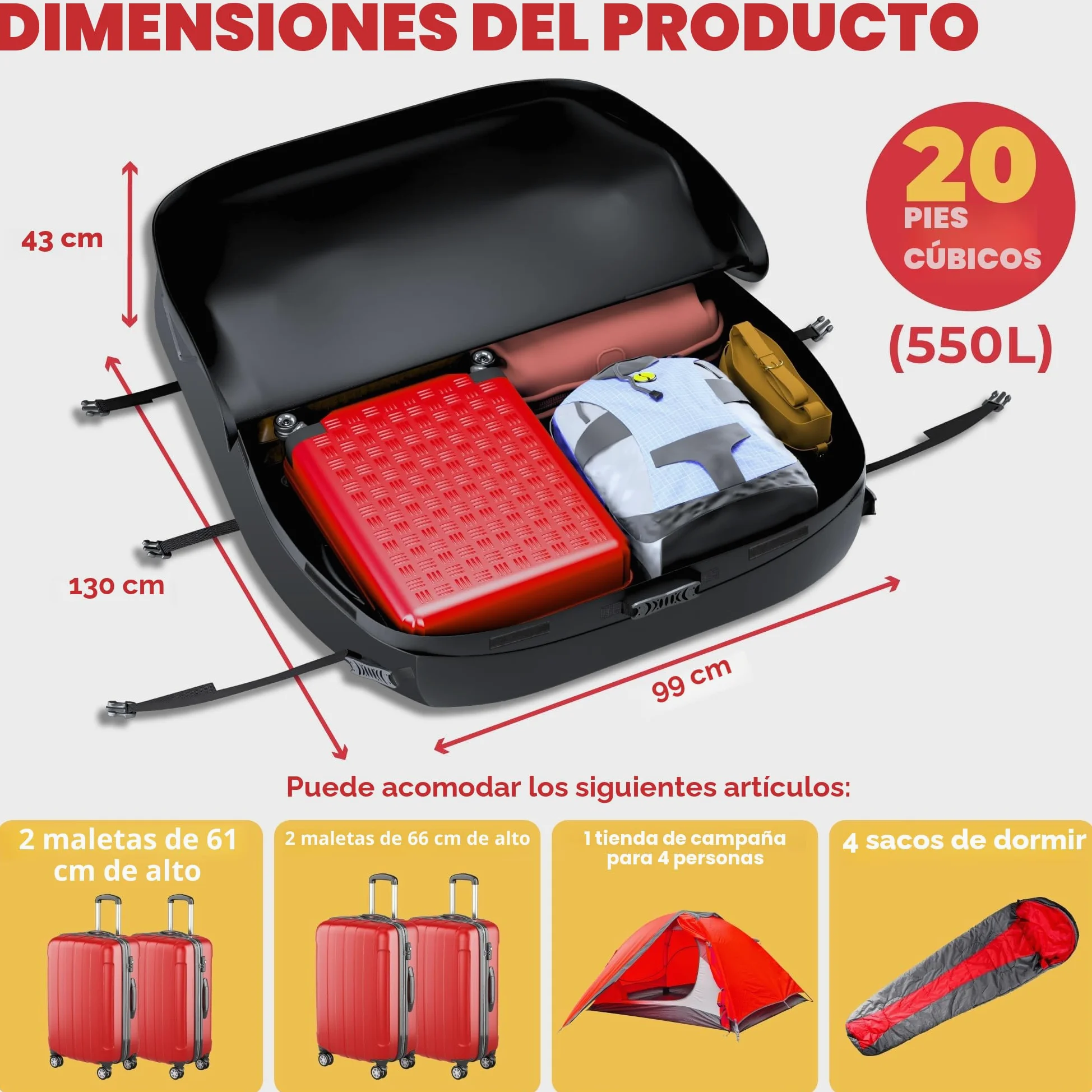 GADLANE Bolsa de Techo para Coche 550L, Impermeable, para automóviles con/sin portaequipajes con 6 Correas Resistentes, Alfombrilla Antideslizante y Bolsa de transporta para automóviles (Gris/Negro)