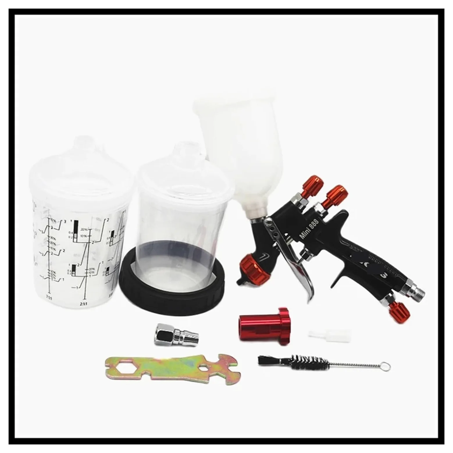 Pistola pulverizadora de 1,2 mm, Kit boquillas,0, Tanque 400 CC/250 CC, Pistola Aire con Vaso Mezclador Pintura y Adaptador, minipistola(Two Tank)