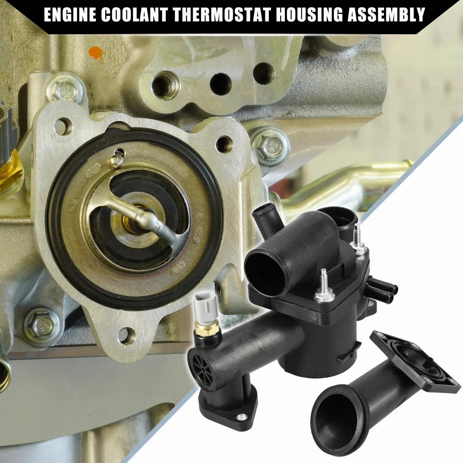 Compatible con Jaguar XK8 2003 2004 2005 2006 AJ89486 Conjunto de Carcasa de termostato de Control de Flujo de refrigerante del Motor con Sensor de Temperatura