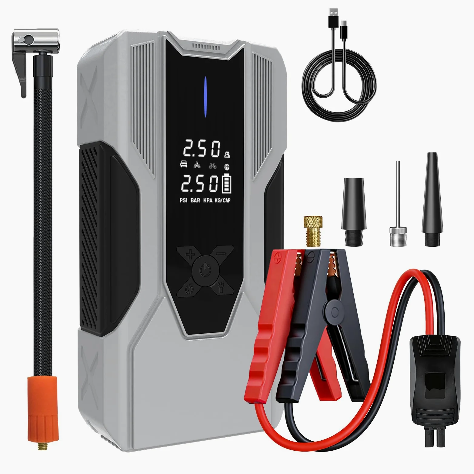 AWESAFE 12000Mha Inflador de Neumáticos 150PSI con Arrancador de Baterias de Coches (Todo Gasolina o 10L Diésel), Compresor de Aire Portátil para Coche con Pantalla LCD, Luz de Emergencia