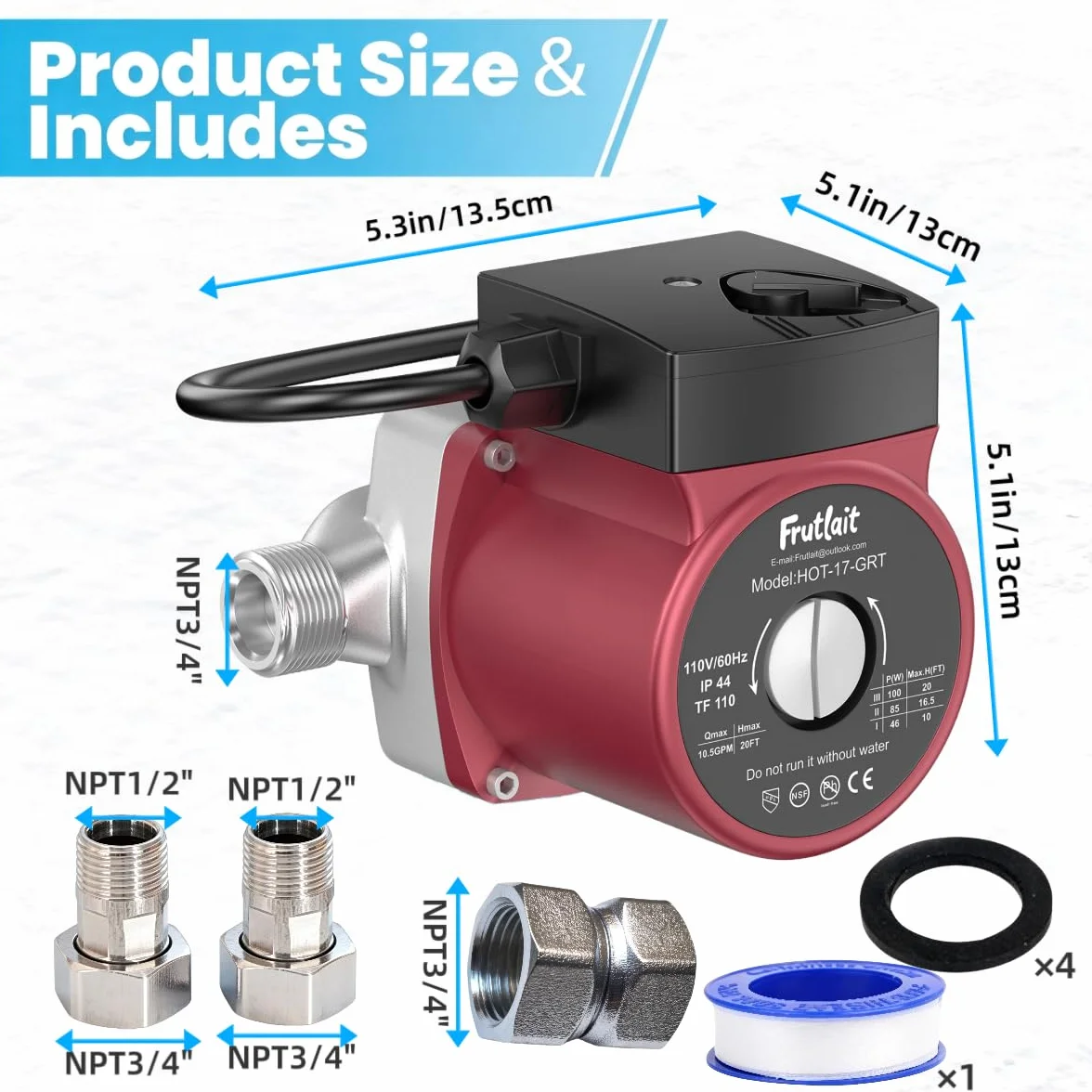 Bomba de recirculación de agua caliente para calentador de agua, bomba de circulación de agua caliente de 3 velocidades, bomba de circulación de agua caliente de 110 V para casa, bomba de agua
