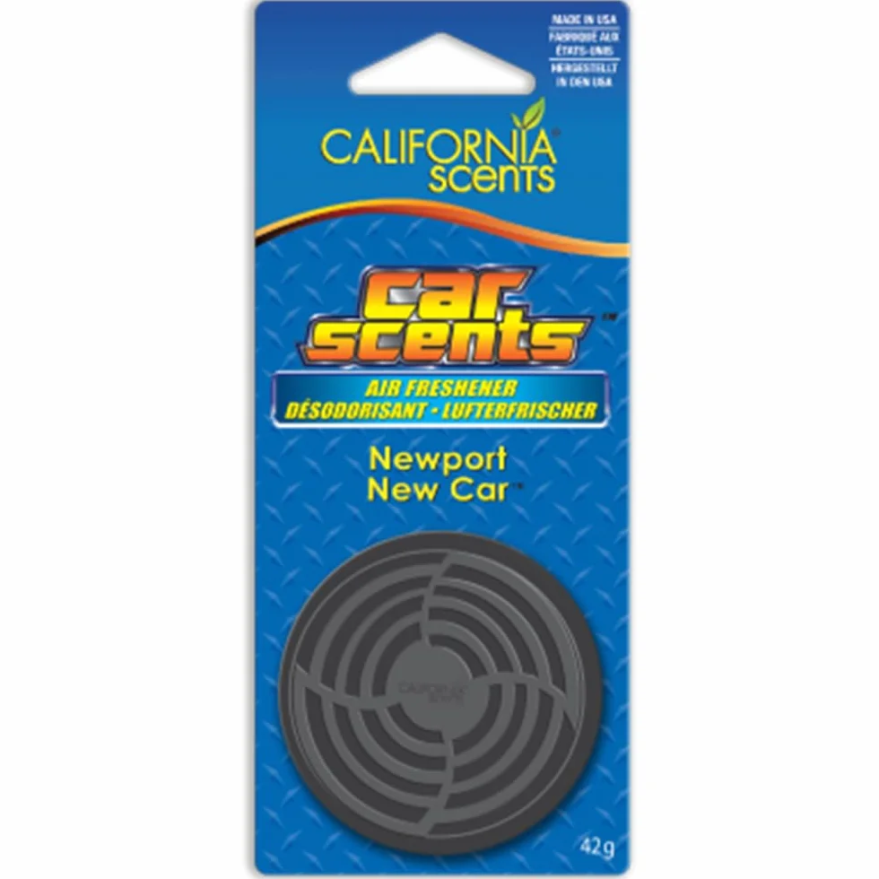 California Scents - Ambientador de Coche con Fragancia, Olor y Esencias a Newport New Car, Olor a Aroma de Coche Nuevo, Azul, 42 Gramos