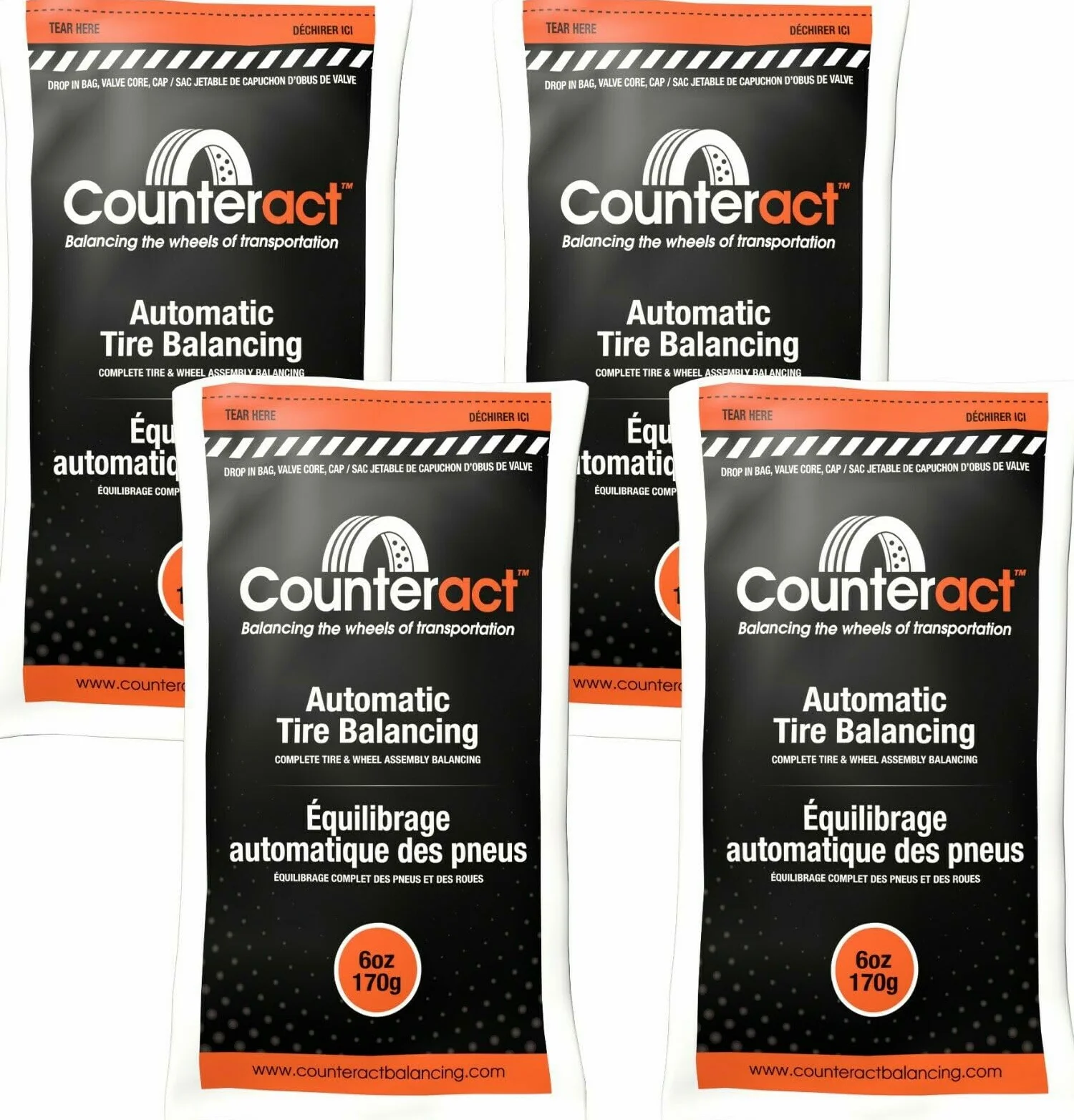 Counteract Cuentas de equilibrio de neumáticos de fuerza centrífuga -B4 de 6 onzas/ruedas – Vehículos todoterreno, neumáticos ligeros para camiones, (4) bolsas de cuentas de equilibrio de 6 onzas, (4)