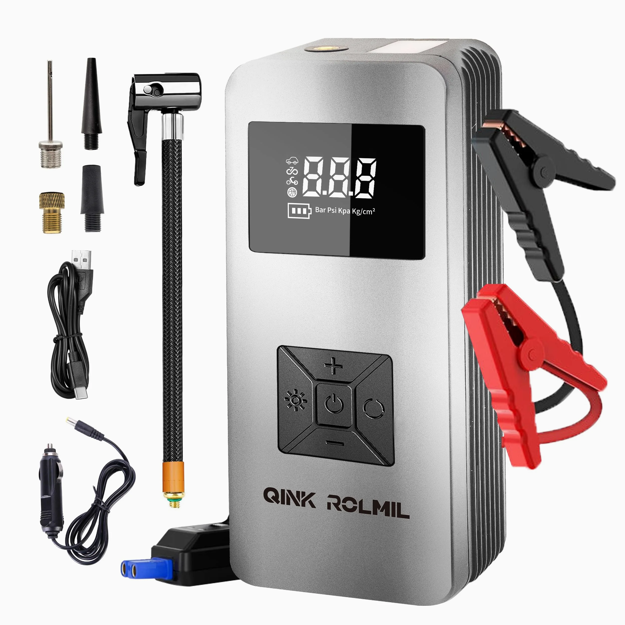Arrancador de salto con compresor de aire, batería automotriz de 12 V 8000 A (gas de 6.0 L y 3.0 L diésel), bomba infladora de neumáticos de 150 PSI para automóvil, motocicleta y bicicleta