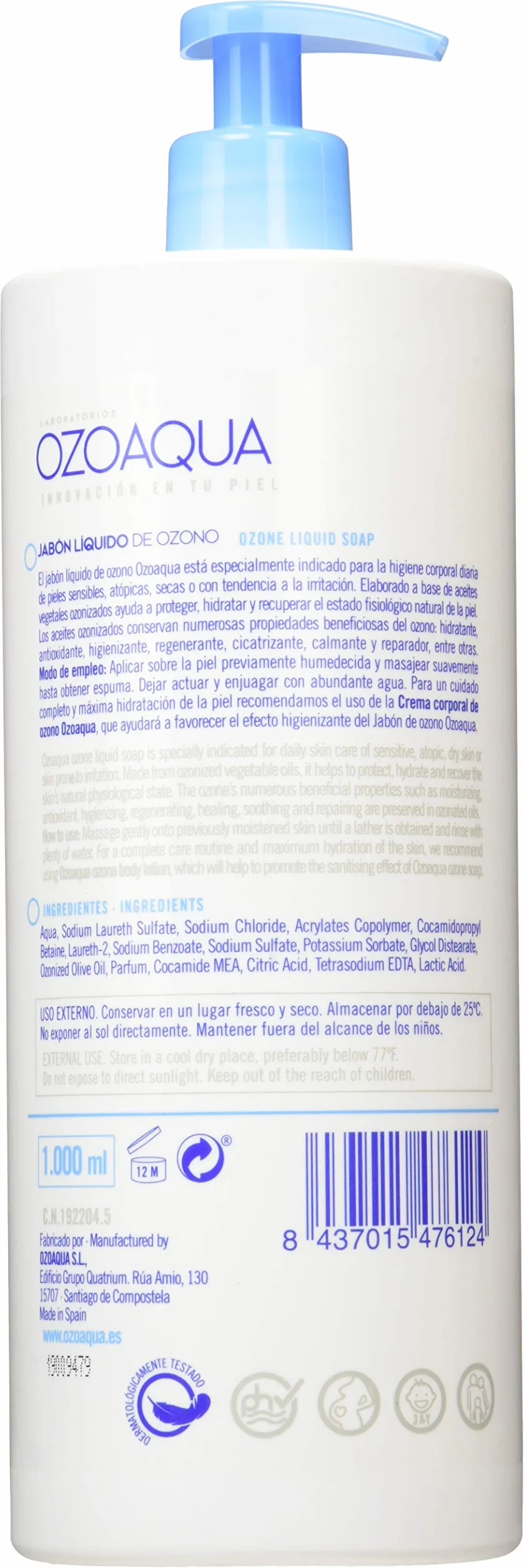 Ozoaqua Jabón Liquido De Ozono, 1000Ml, Pack de 1