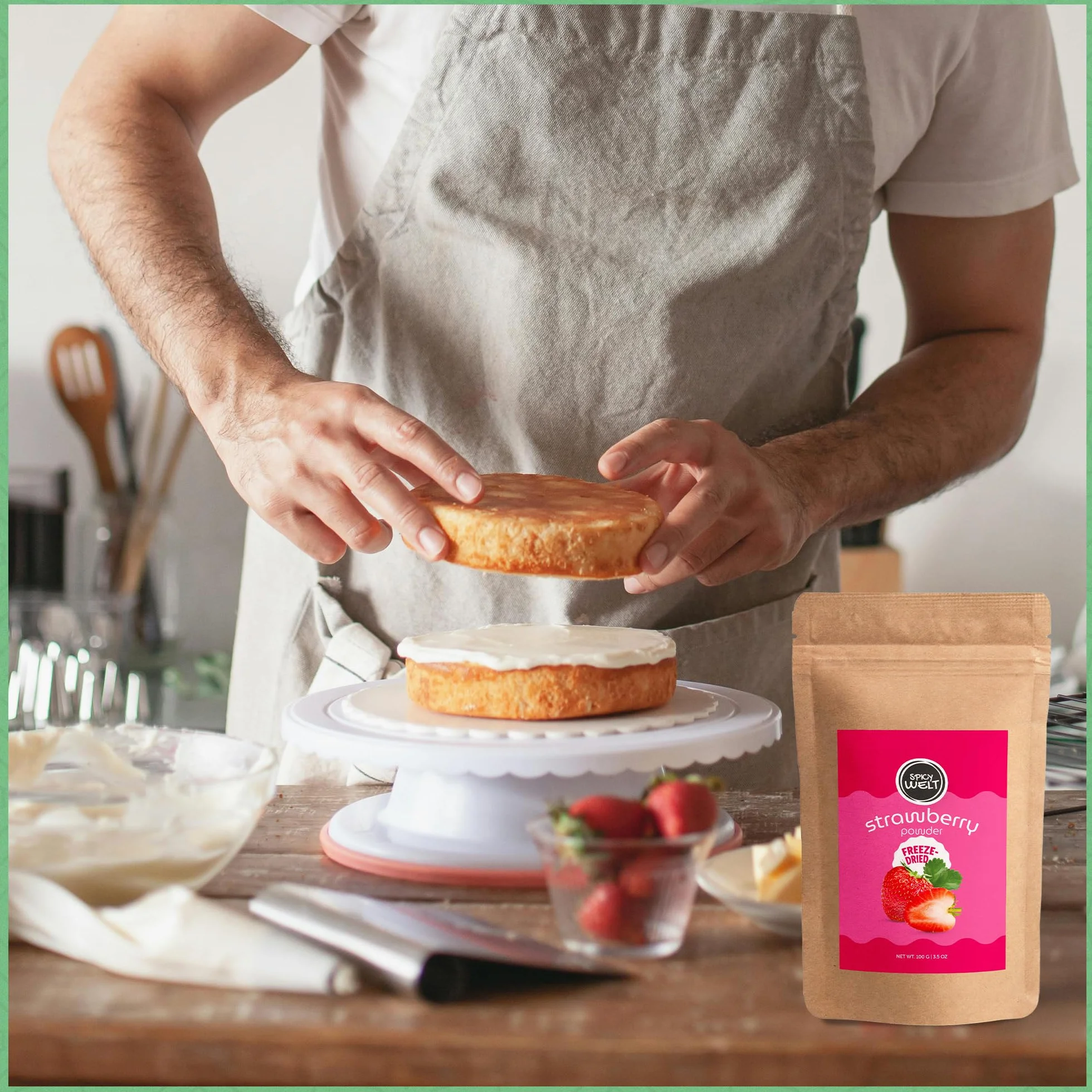 Spicy Welt Polvo de Fresa Liofilizada (100g) – Fresas Molidas Naturales para Batidos y Repostería