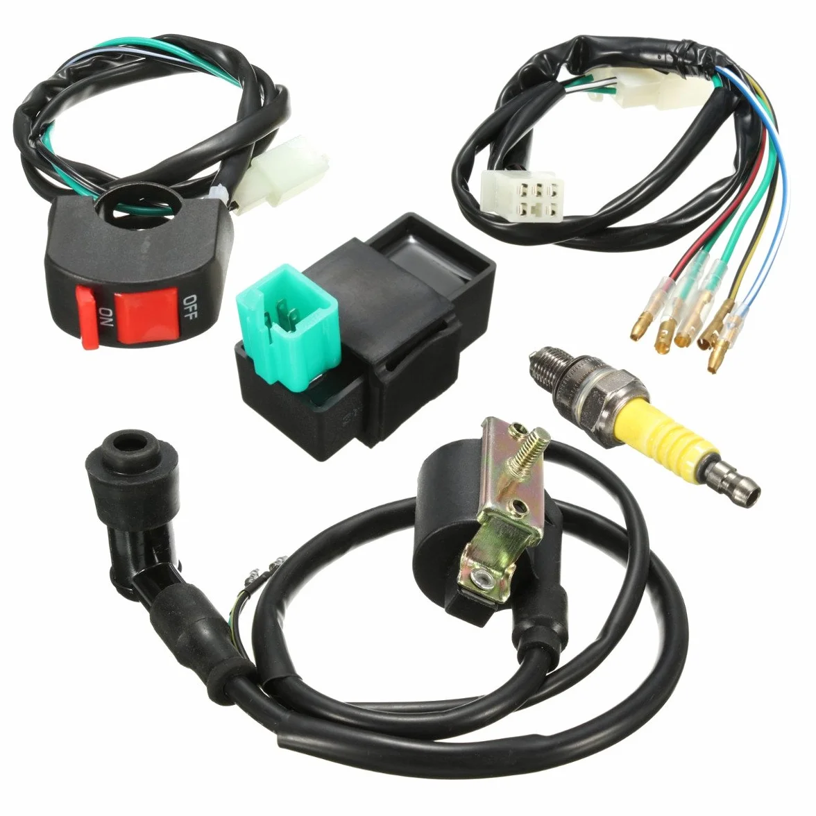 Viviance Cableado Telar Kill Switch Bobina Cdi Spark Plug Kit Compatible con 110Cc 125Cc 140Cc Pit Bike