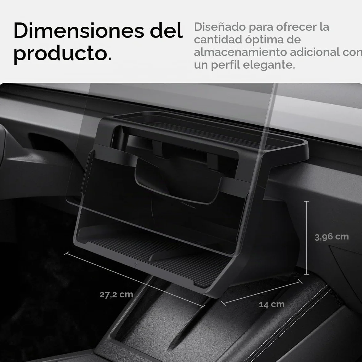 Spigen Tesla Model Y 2025 2026 Juniper y Model 3 Highland 2024 2025 2026 Organizador de Almacenamiento, Debajo de la Pantalla, Diseñado para Accesorios Tesla Model 3 - Negro