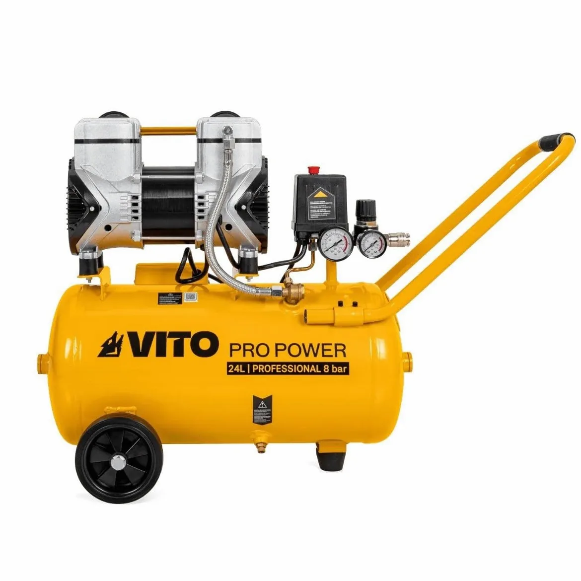 Vito – Compresor de aire portátil silencioso 24L 2CV / 1,5 kW inflador neumáticos para coche, astillero sin aceite, 8 bar