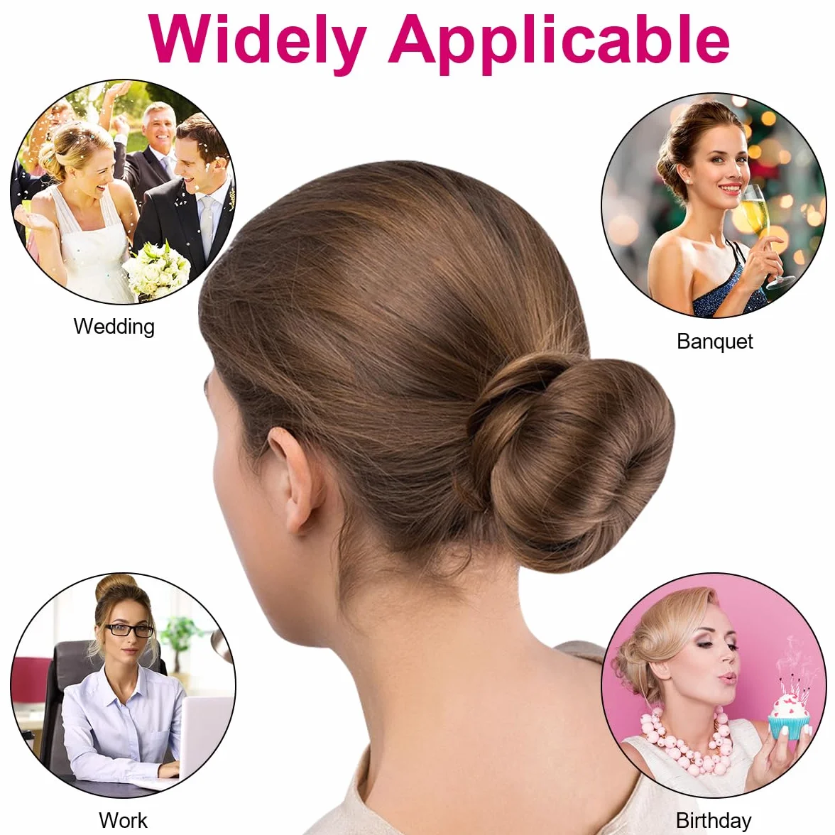 URAQT Donut Moño De Pelo 4PC Accesorios de Peinado Kit con 30 Horquillas en Forma de U para Bailarines Niñas Mujeres Marrón rojizo