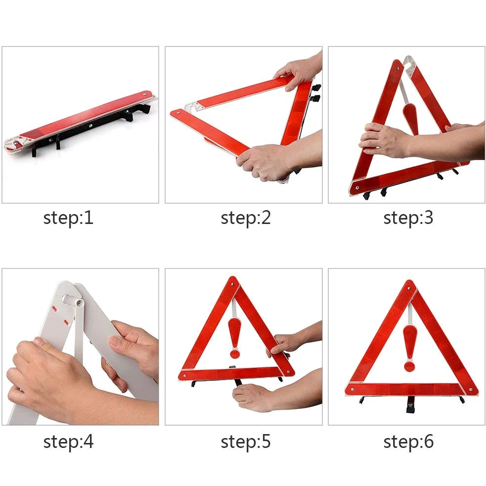 Marco de advertencia triangular, reflector triangular, universal de emergencia para coche, camión, furgoneta (paquete de 10)